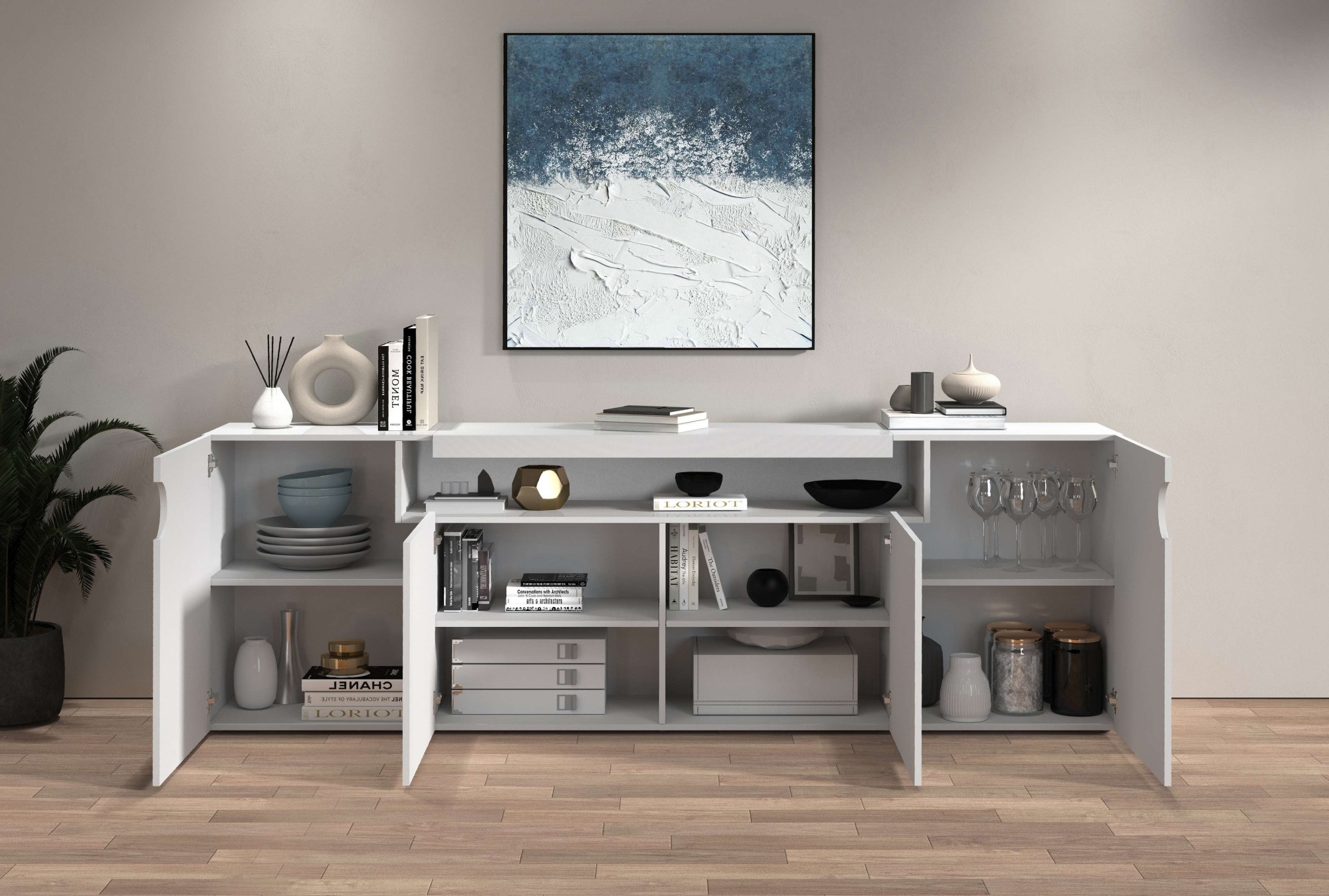GOODproduct Sideboard »Sideboard REAL, Kommode, Schrank, Kredenz« 1 Stk. tlg. Mit 4 Türen, davon 2 abgerundet, die ein ovales offenes Fach bilden