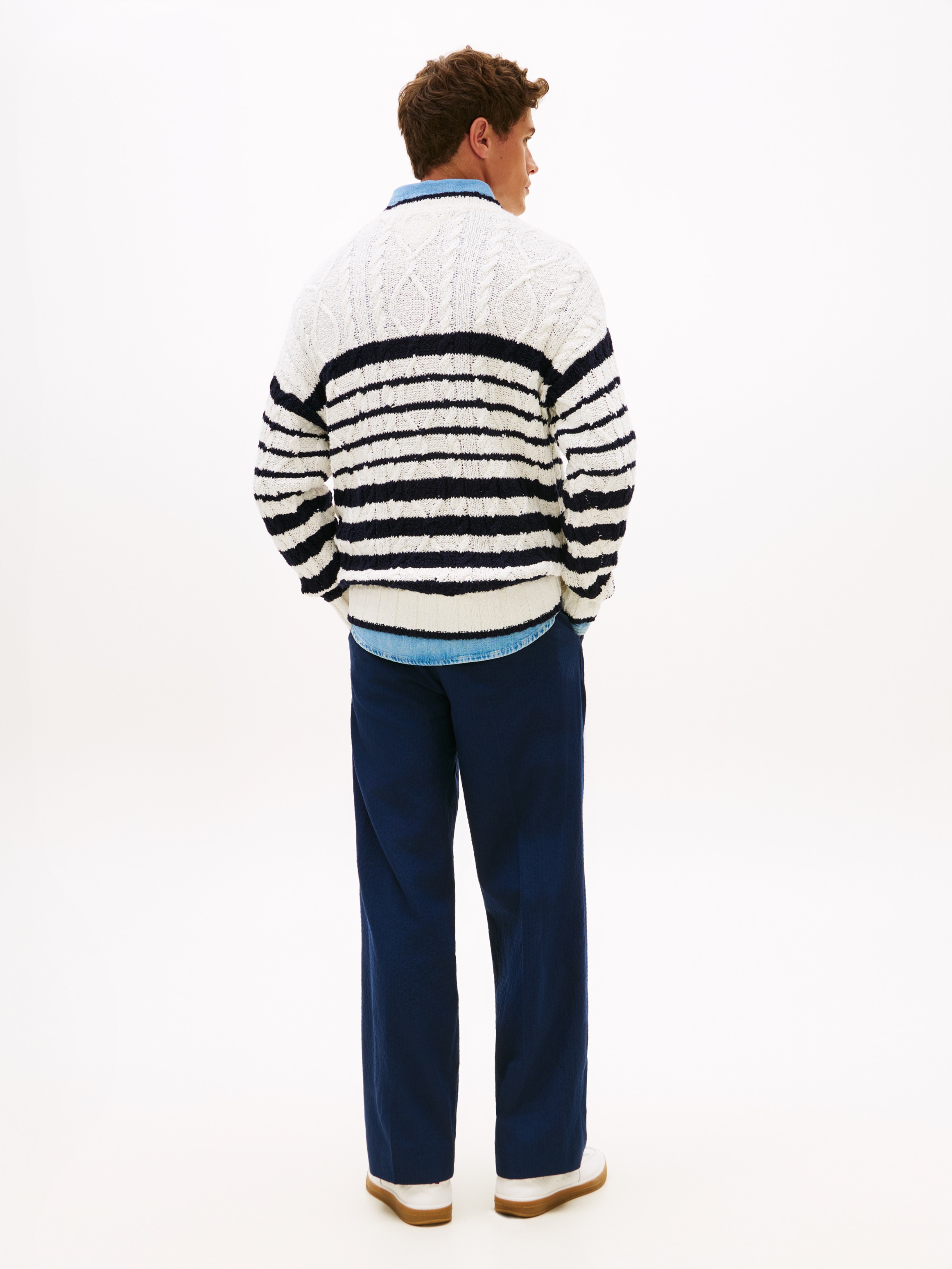 Tommy Hilfiger Pull en tricot »BRETON FLAG CABLE« Regular fit mit Rundhalsausschnitt