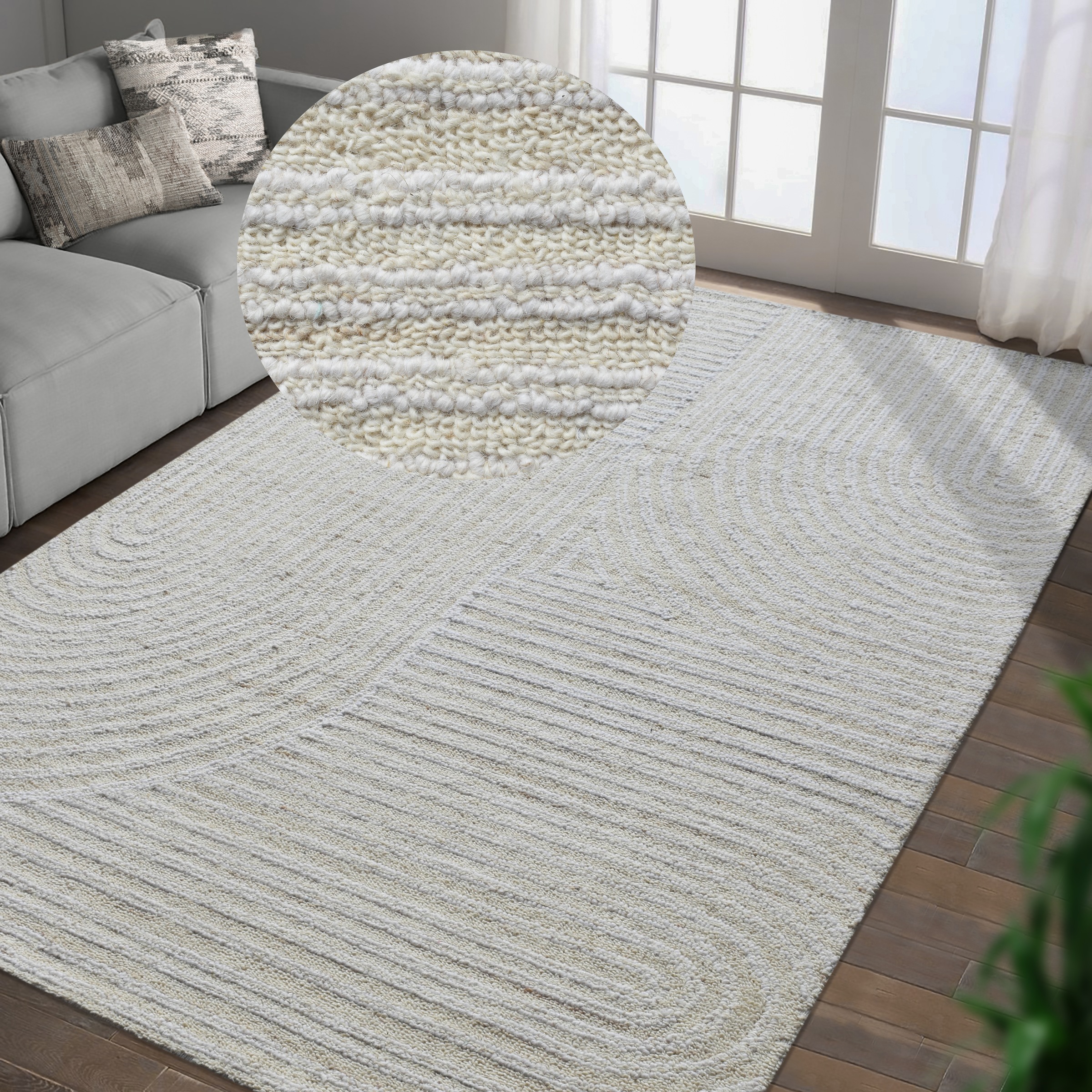 my home Tapis en laine »Brevik, handgefertigt, Wolle, Hoch-Tief-Struktur« Rectangulaire 11 mm Höhe einfarbig, Wolle, Teppich, Wohnzimmer, Schlafzimmer, Esszimmer