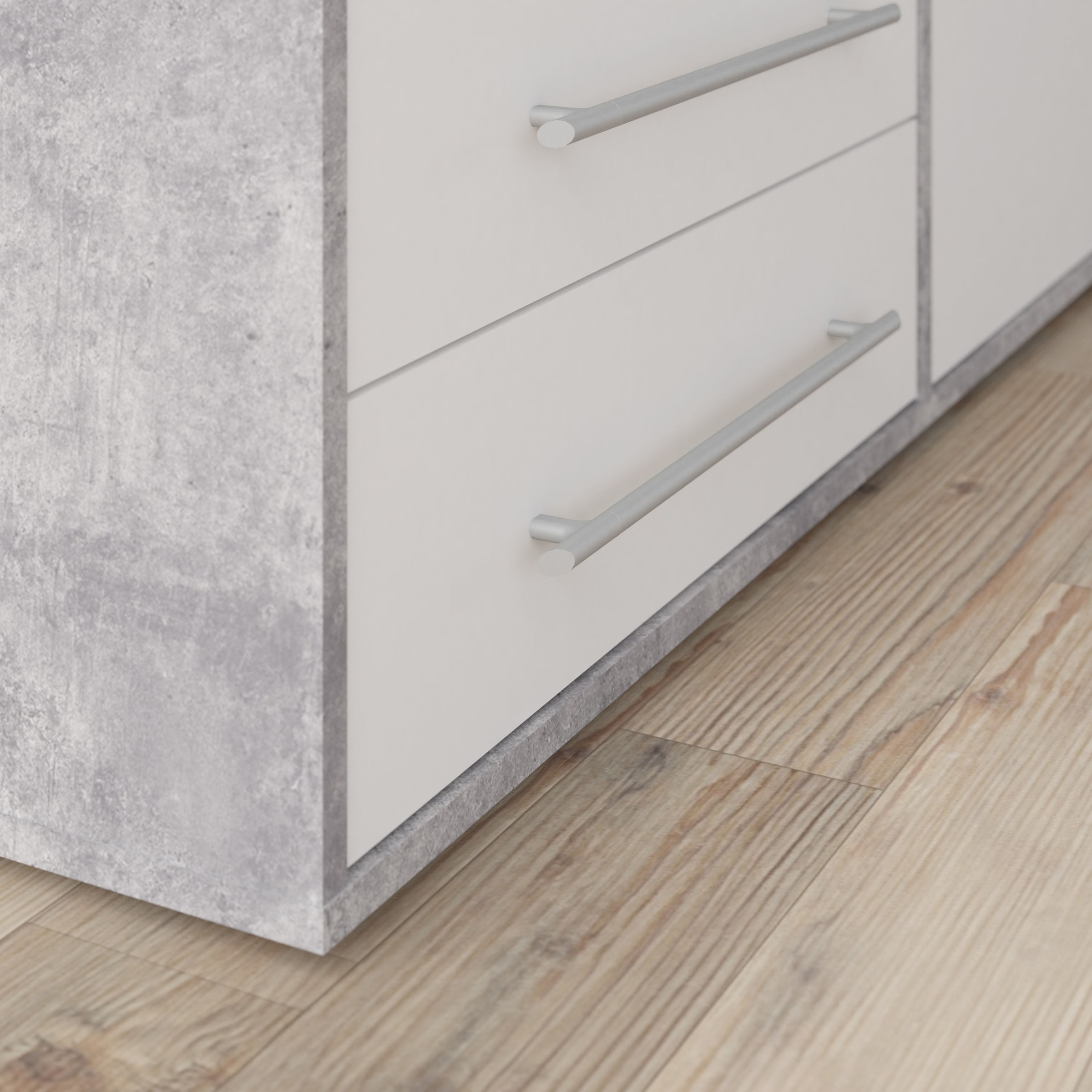 FORTE Armoire à portes battantes »Mokkaro, Kleiderschrank,zeitloses Design, 4 türig« beaucoup d'espace de rangement, tiroirs, poignées en barre, Made in Europe