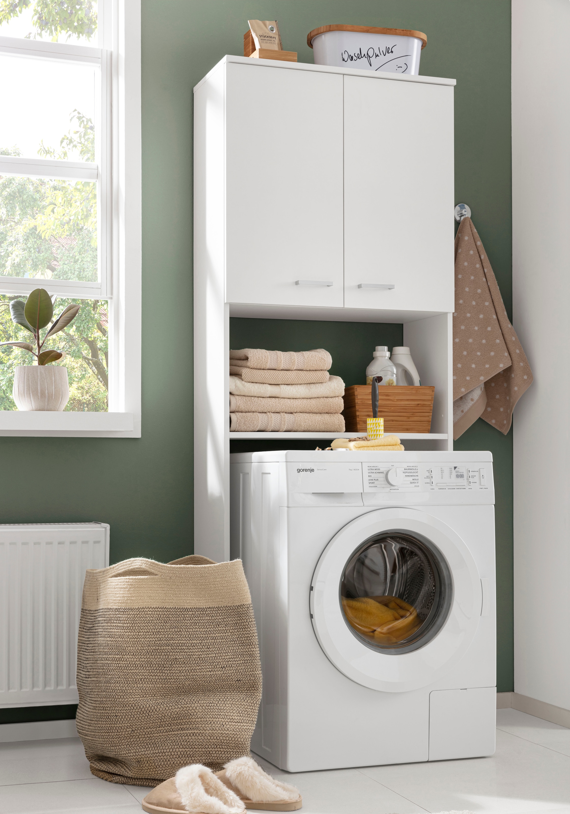 Schildmeyer Waschmaschinenumbauschrank »Mobes, Made in Germany« Breite/Höhe: 70,3/188,6 cm, Stauraum im Regalfach und hinter Doppeltür