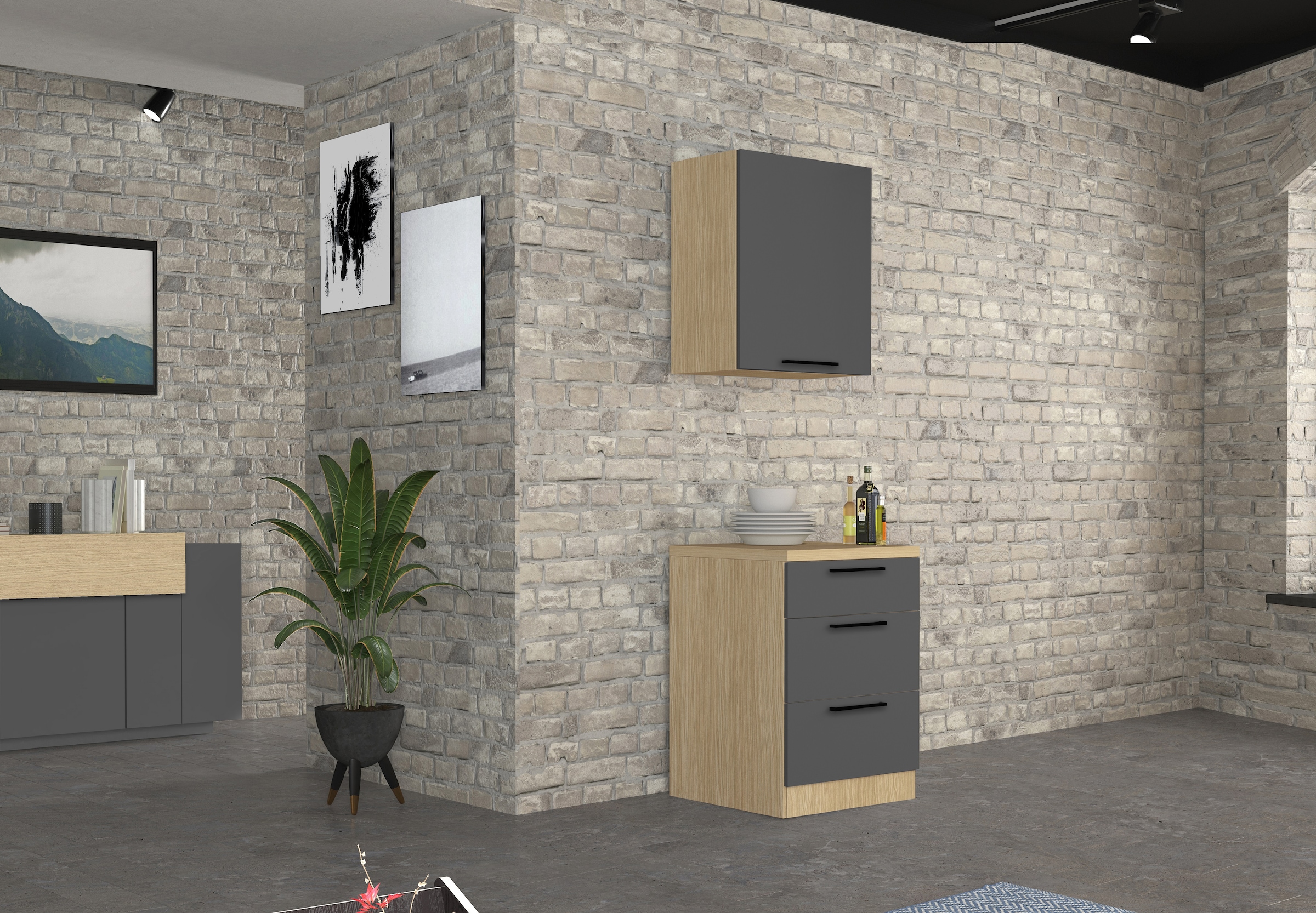 KOCHSTATION Armoire suspendue »Luna, Oberschrank,  Küchenhängeschrank, Made in Italy« B/T/H: 60×35×71 cm, zusätzlicher Stauraum über der Arbeitsfläche