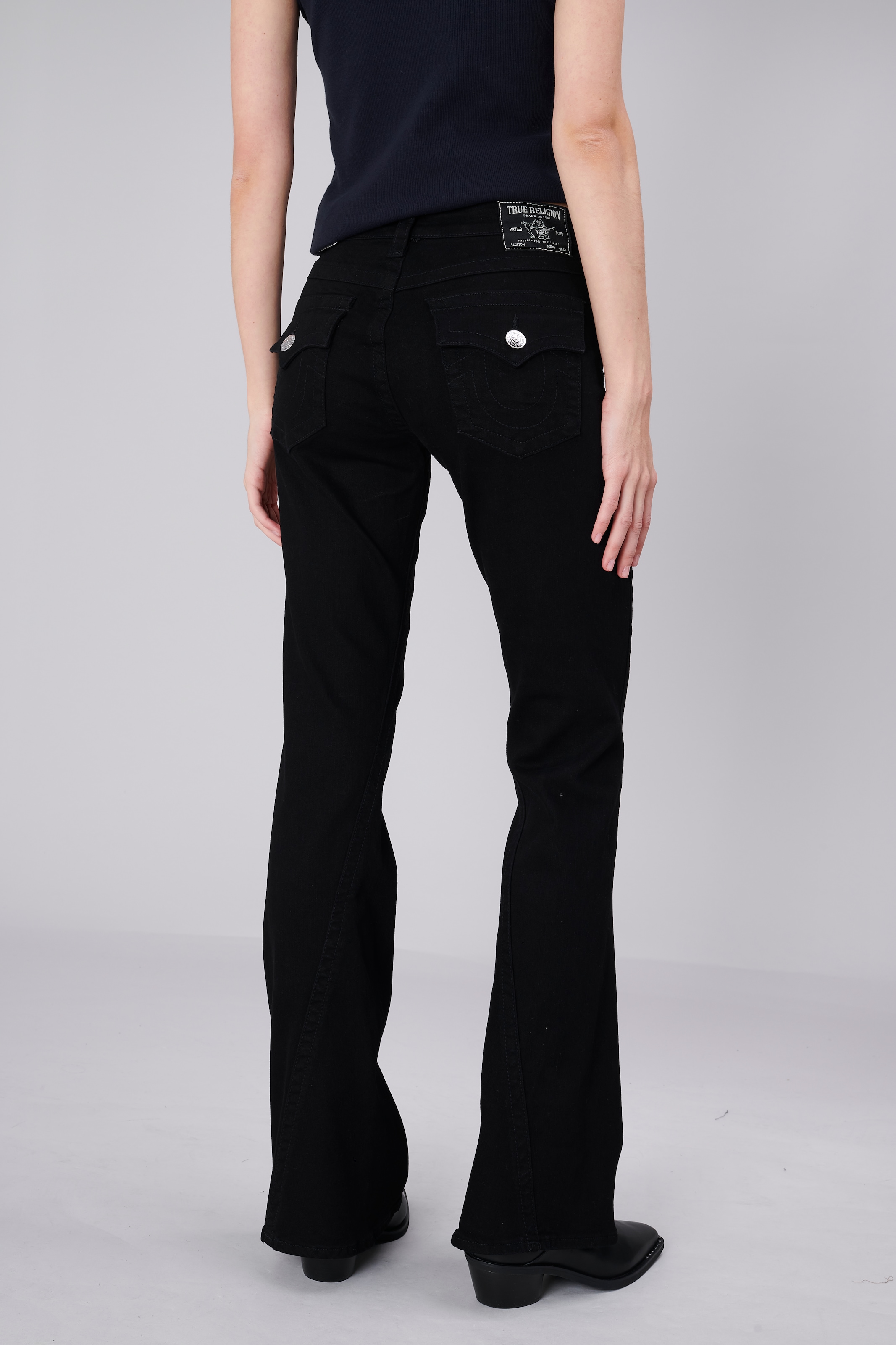 True Religion »JOEY MID RISE FLARE FLAP« Mélange de coton, coupe évasée