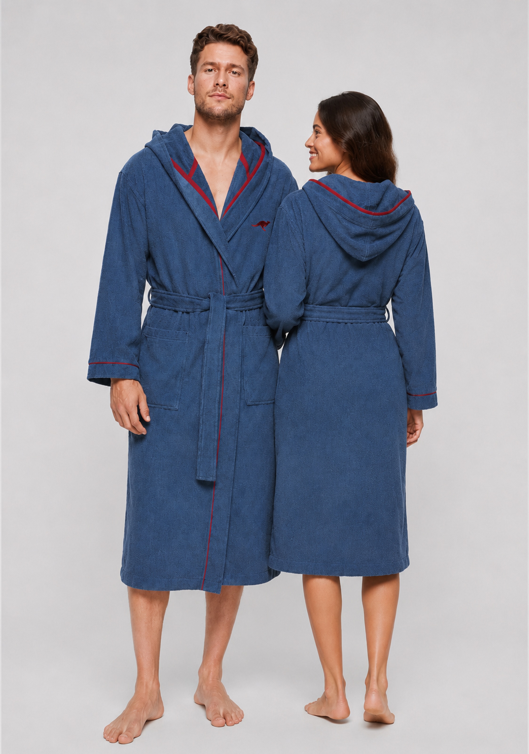 KangaROOS Peignoir de bain unisexe »Luke, ideal für Sauna & Spa, Hotelbademantel, Morgenmantel« 1 cuis pour dames & hommes, peignoir à capuche avec broderie logo, S-2XL
