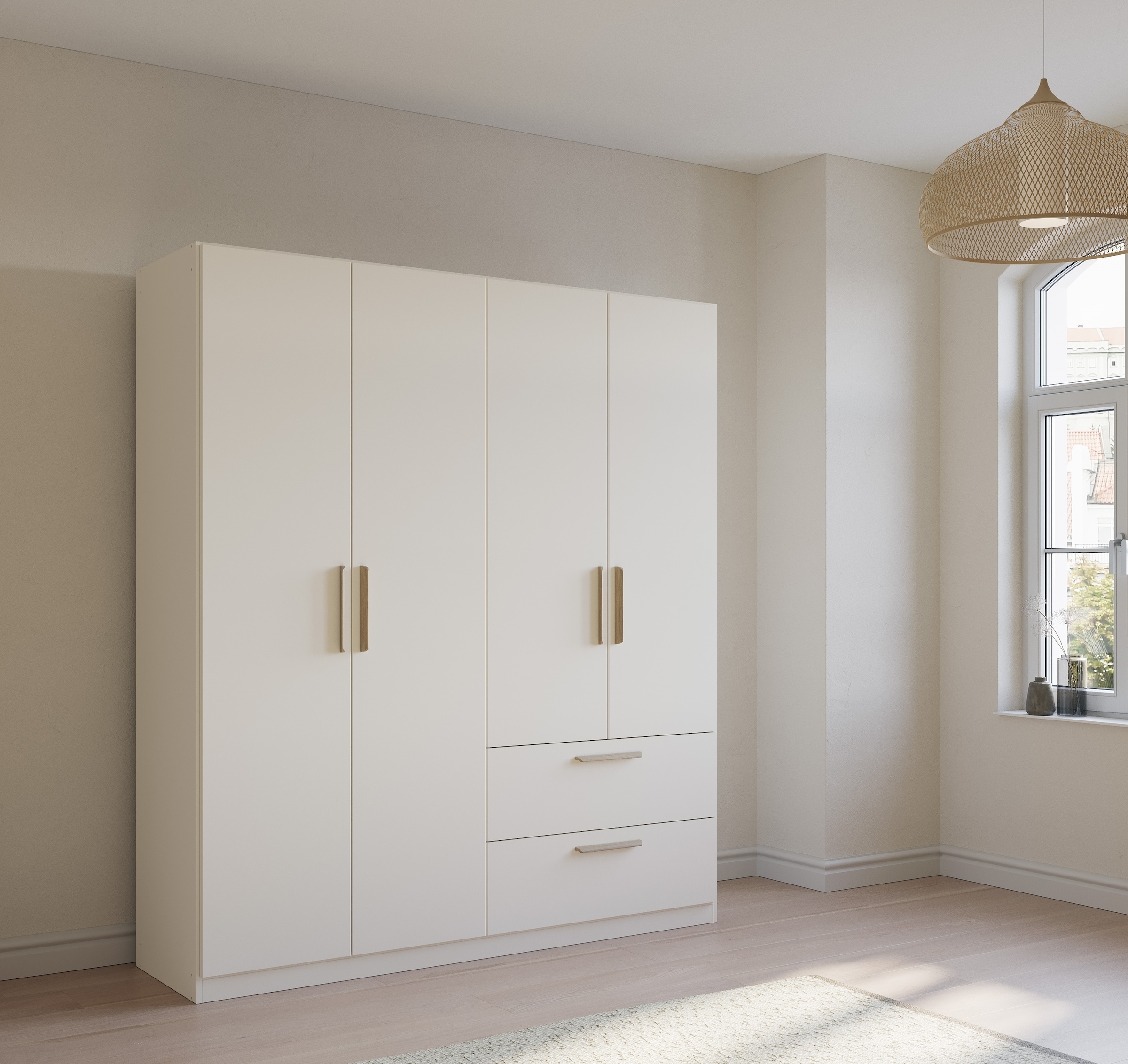 rauch Armoires à vêtements »Drehtürenschrank Schrank Garderobe Ankleide SKANDI BY QUADRA SPIN« Largeurs : 181/226/271 cm, hauteur 210 cm,  Style campagne avec poignées en chêne sauvage massif, avec tiroirs