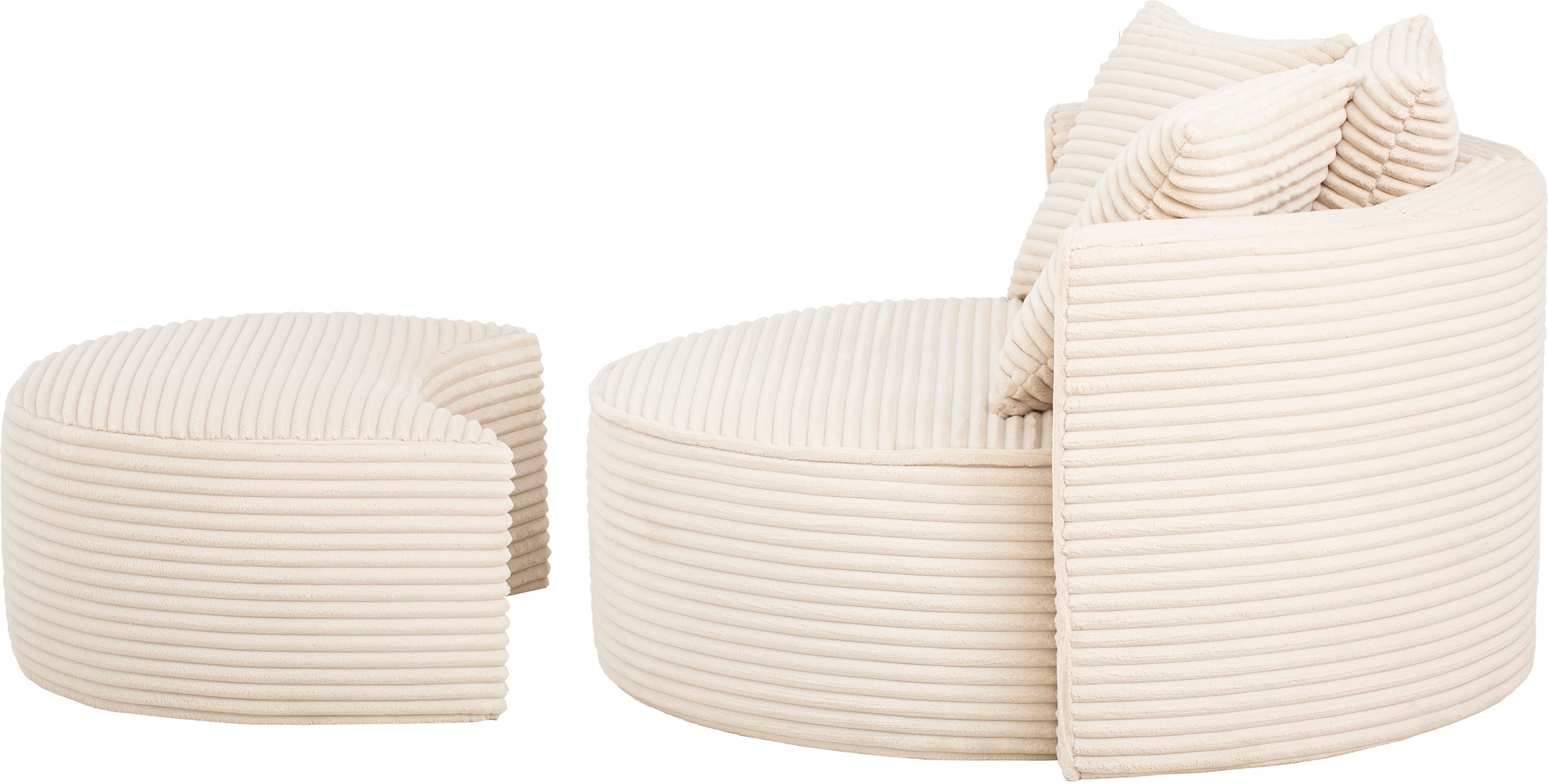 LeGer Home by Lena Gercke Fauteuil XXL »ISALIE Cord, Rundsessel mit Hocker, Lesesessel, Loveseat, Big-Sessel« Ensemble,  tissus d'ameublement tendance, 3 coussins décoratifs, grande surface d'assise