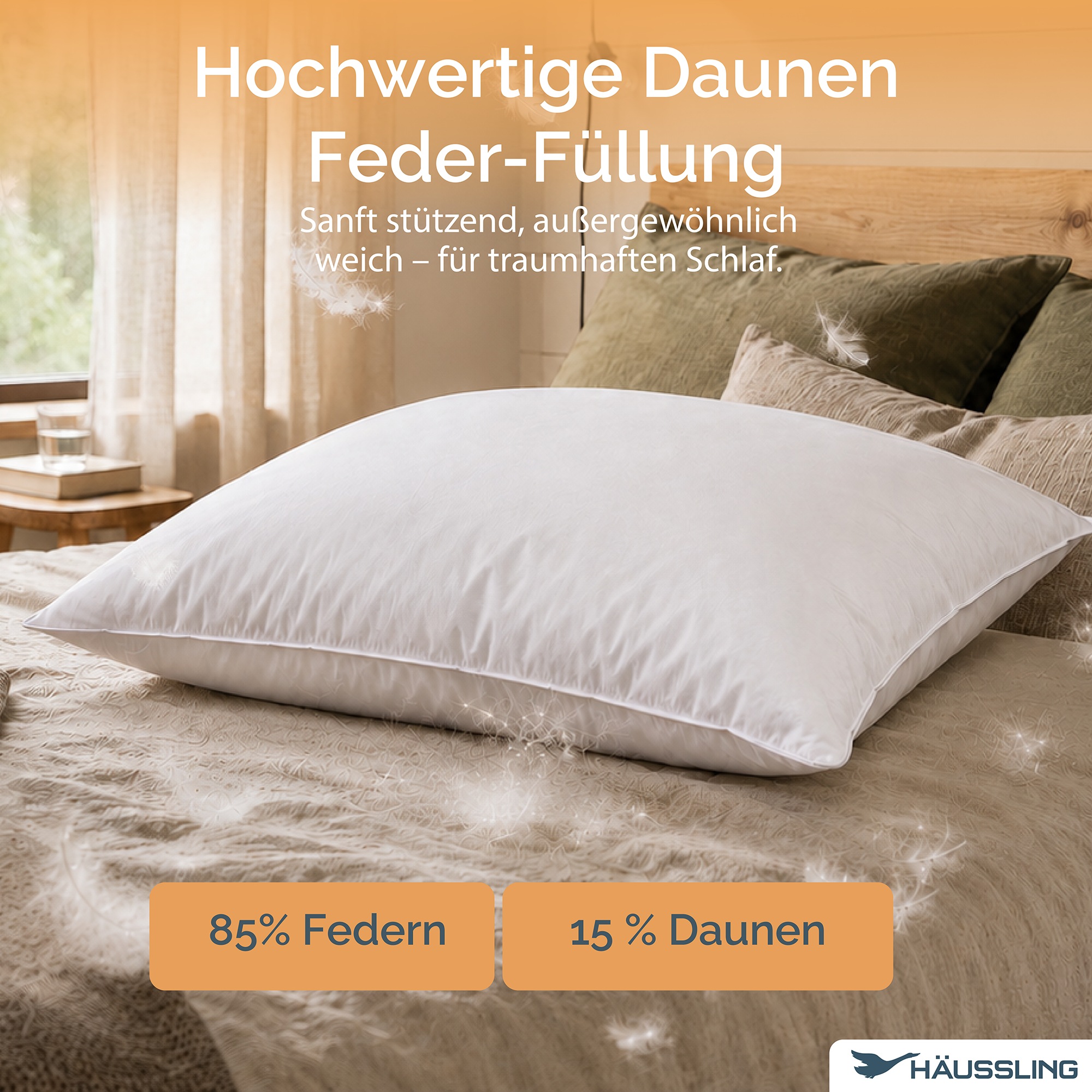 Haeussling Oreiller en plumes »Hygge Home, verschiedene Grössen, DIN Certco biobasiert >85%« Füllung: Weisse neue Federn und Daunen, Klasse I, 85% Federn 15% Daunen 1 cuis tlg.