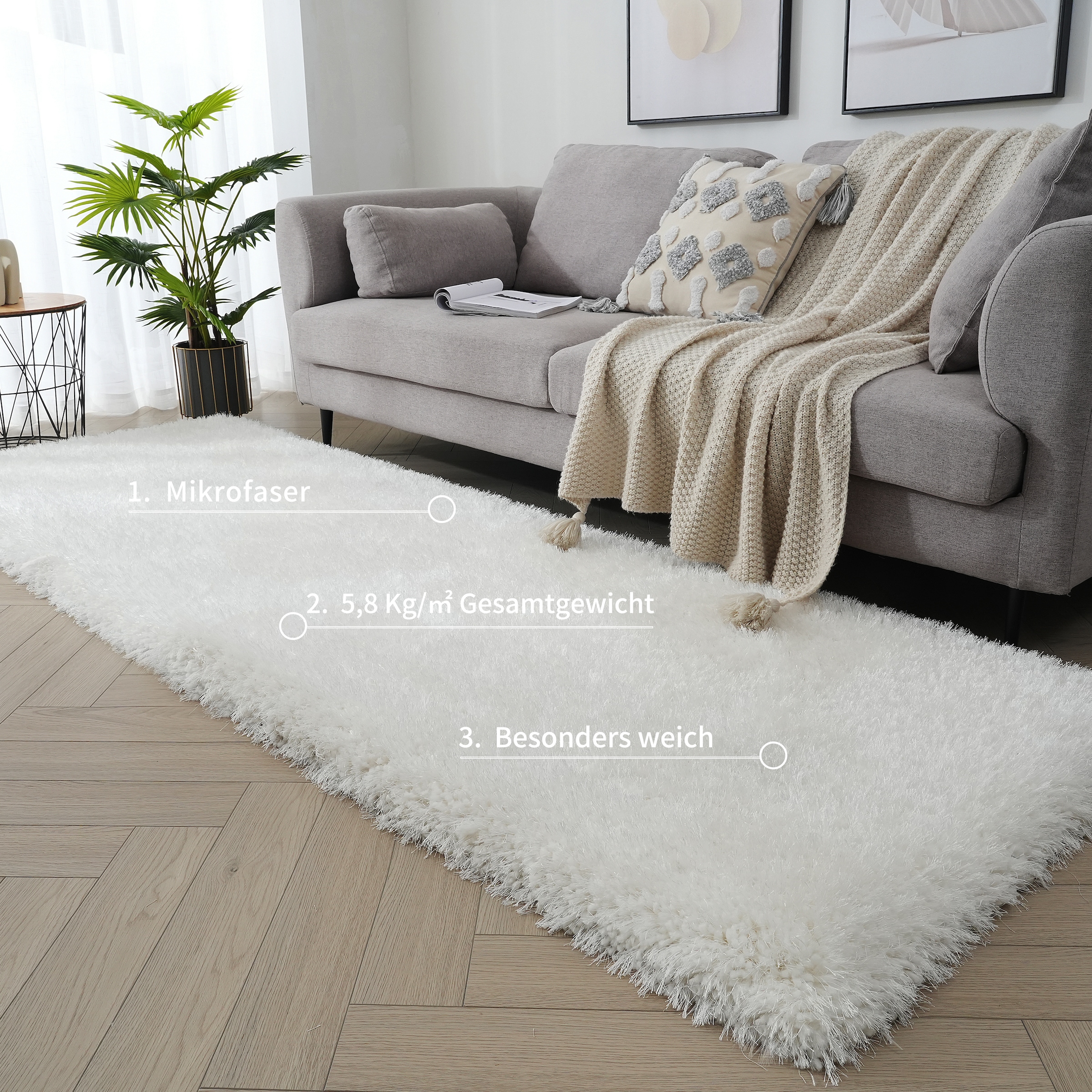 my home Hochflor-Läufer »Micro exclusiv Teppich, sehr hoher Flor, weich durch Mikrofaser« rechteckig 78 mm Höhe weich, Microfaser, unifarben, Schlafzimmer, Wohnzimmer, Esszimmer