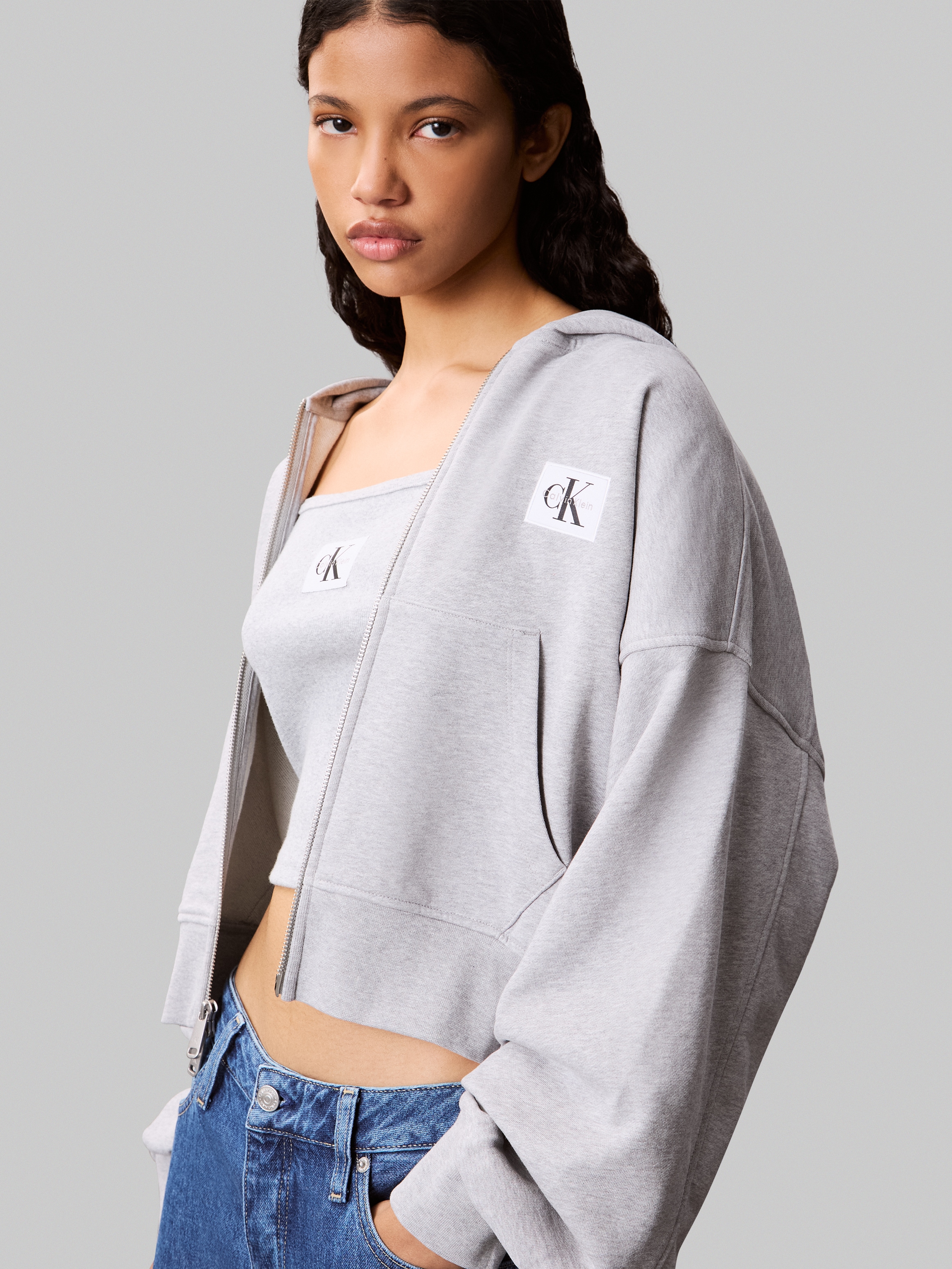 Calvin Klein Veste sweat »A- FRNCH TRRY BDG LG« coupe oversize, avec capuche, coton pur