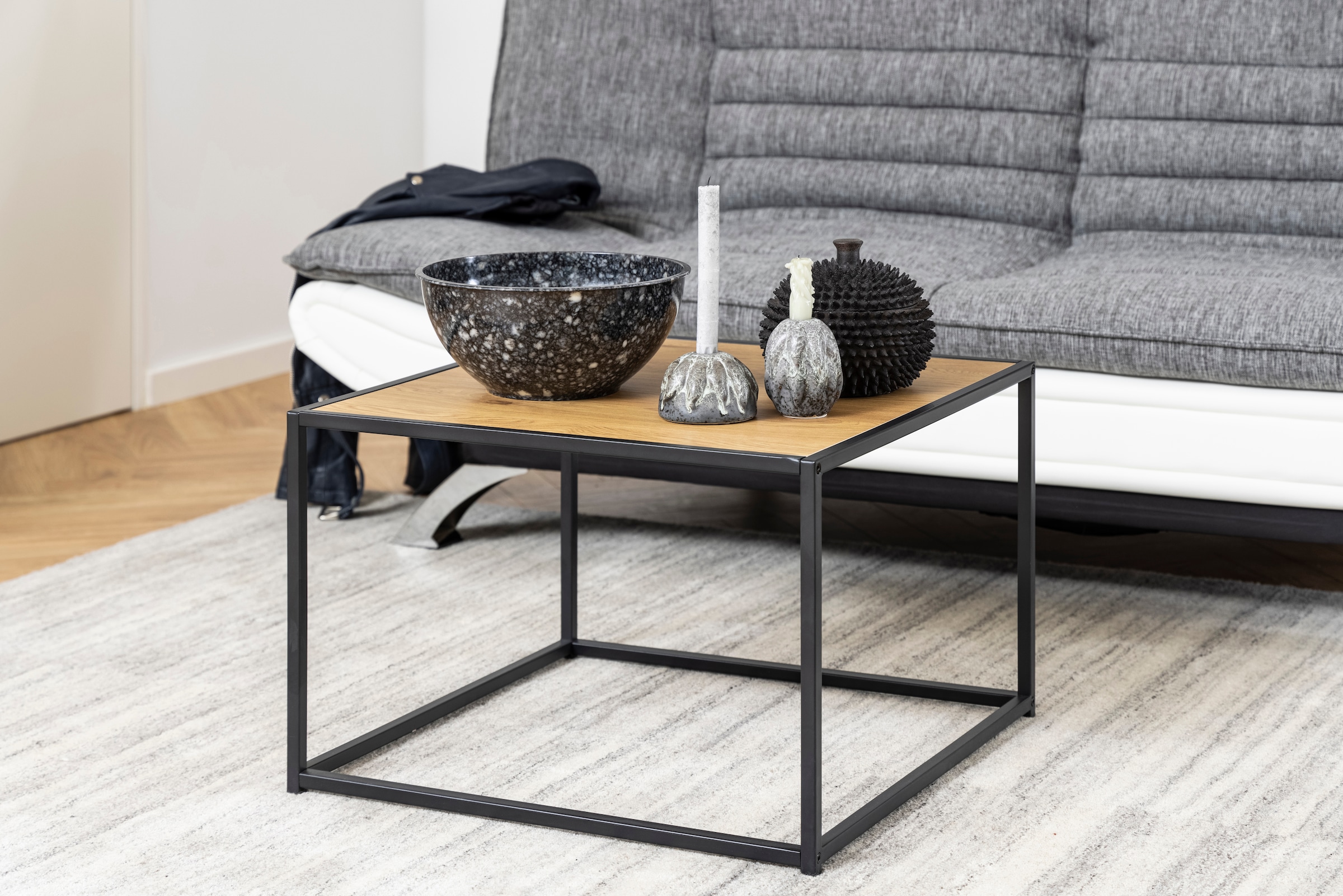 ACTONA GROUP Table basse structure métallique au look industriel moderne, carrée, largeur 60 cm