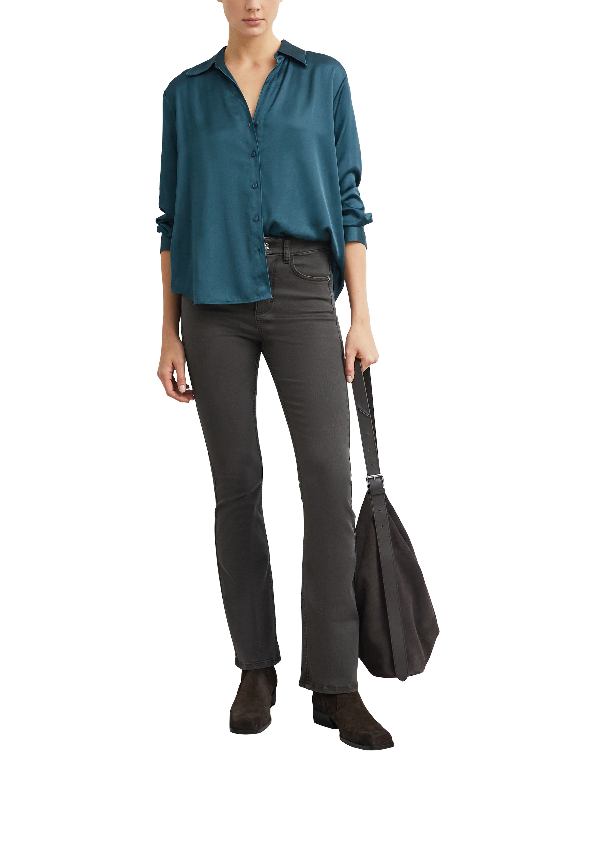Comma Chemise en satin mit V-Ausschnitt und Knopfleiste