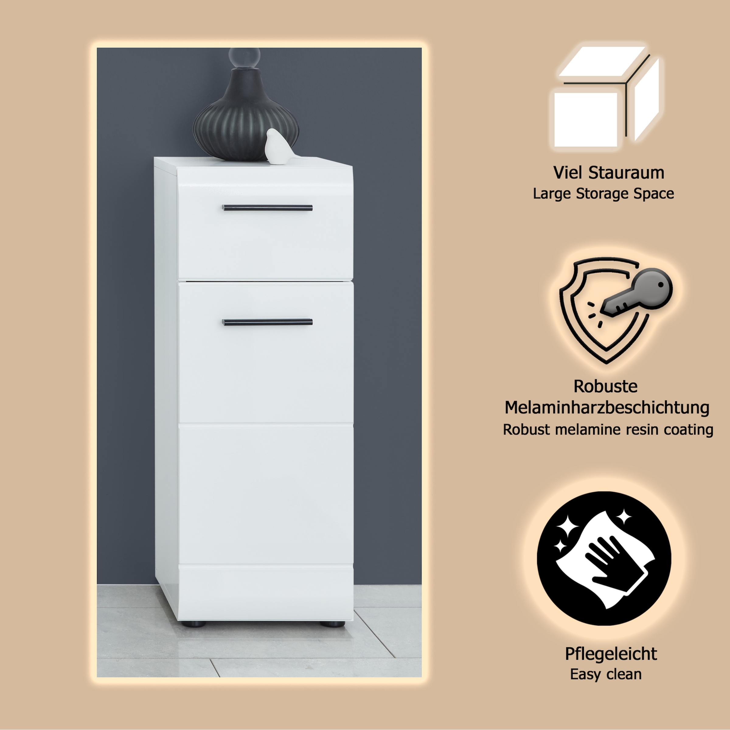 welltime Unterschrank »Sovana« Kommode mit 1 Tür & 1 Schublade - (B/T/H) 30/31/79 cm