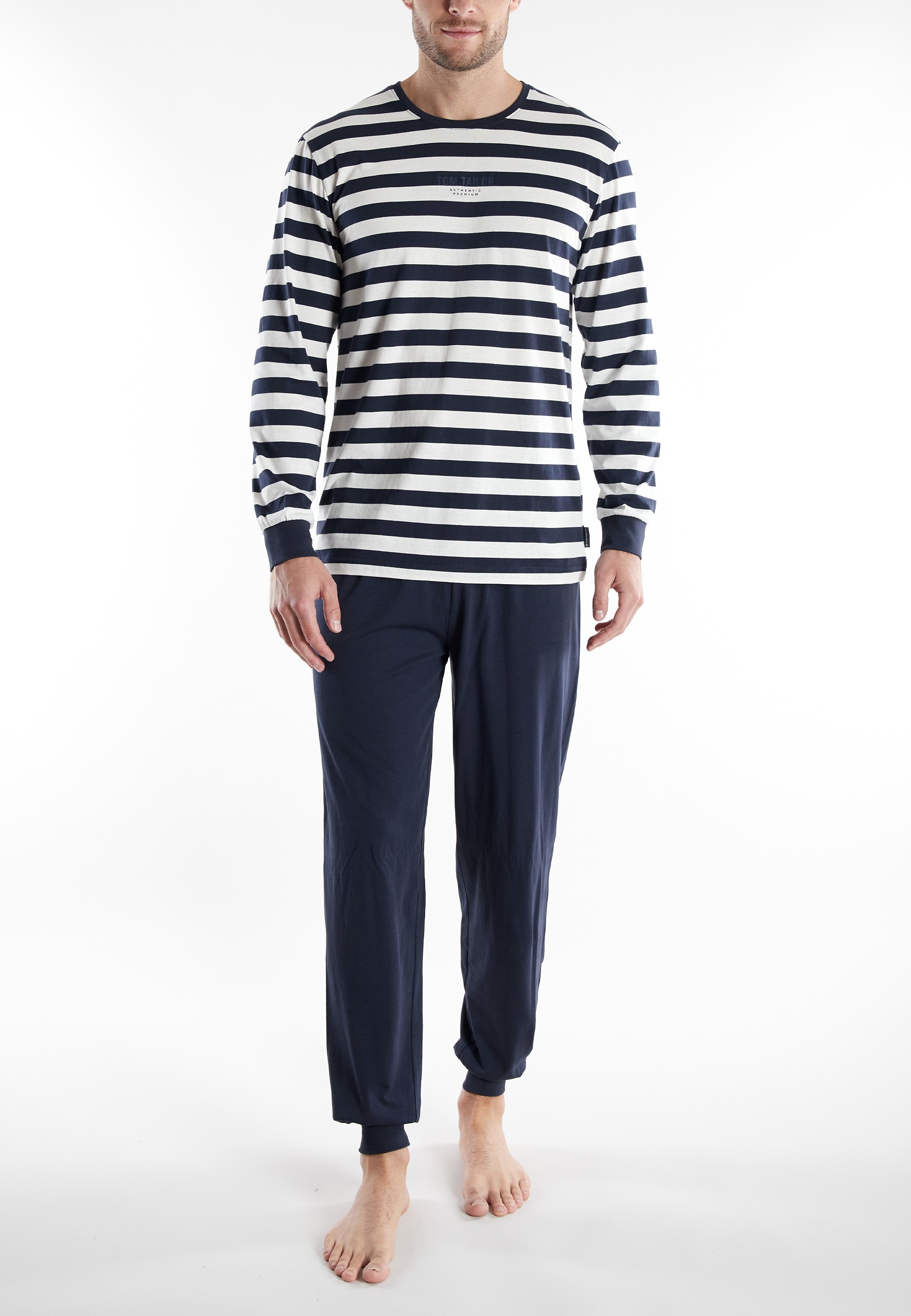 TOM TAILOR Pyjama »Milos« 2 pièces Langarm, Rundhalsausschnitt, gestreift, basic, Baumwolle
