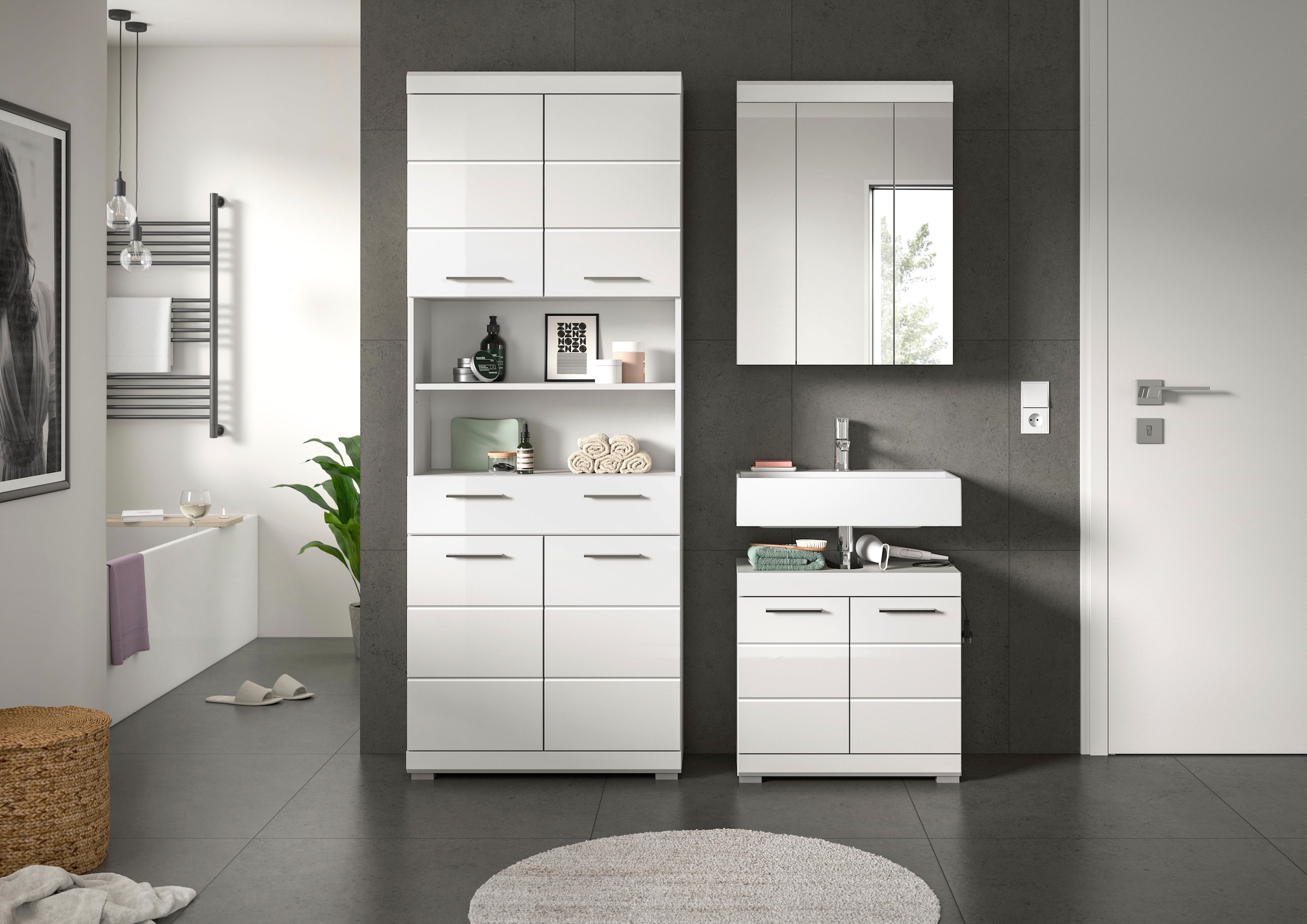 welltime Ensemble de meubles de salle de bain »SIENA, TOPSELLER!, Breite 149cm, 3-teiliges Set« Ensemble, composé de : armoire haute, meuble sous lavabo et armoire miroir, 3 cuis tlg.