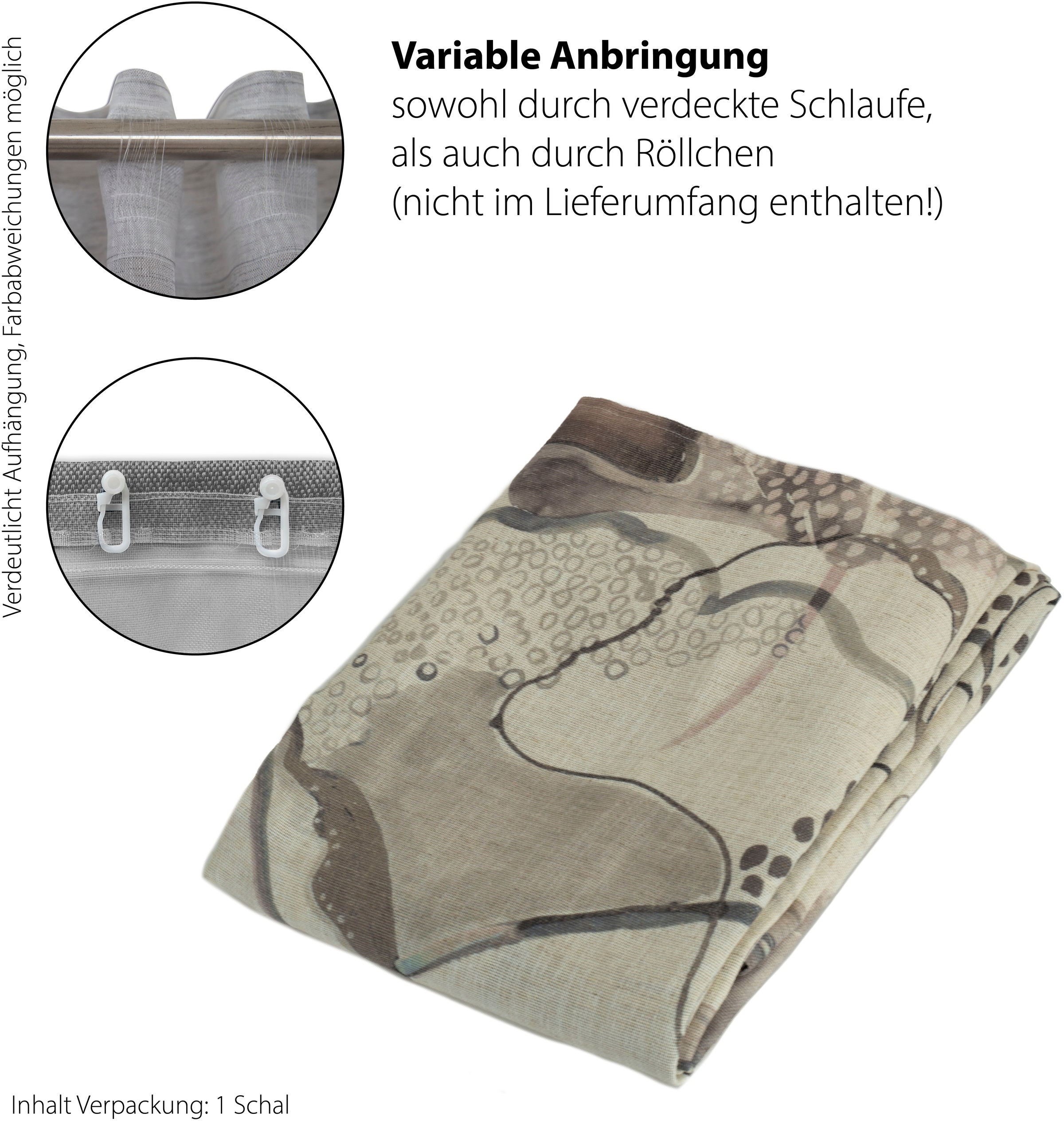 HOMING Rideau »Kadlin« Boucles cachées 1 cuis tlg. blickdicht, floral, Blumen, Wohnzimmer, Schlafzimmer