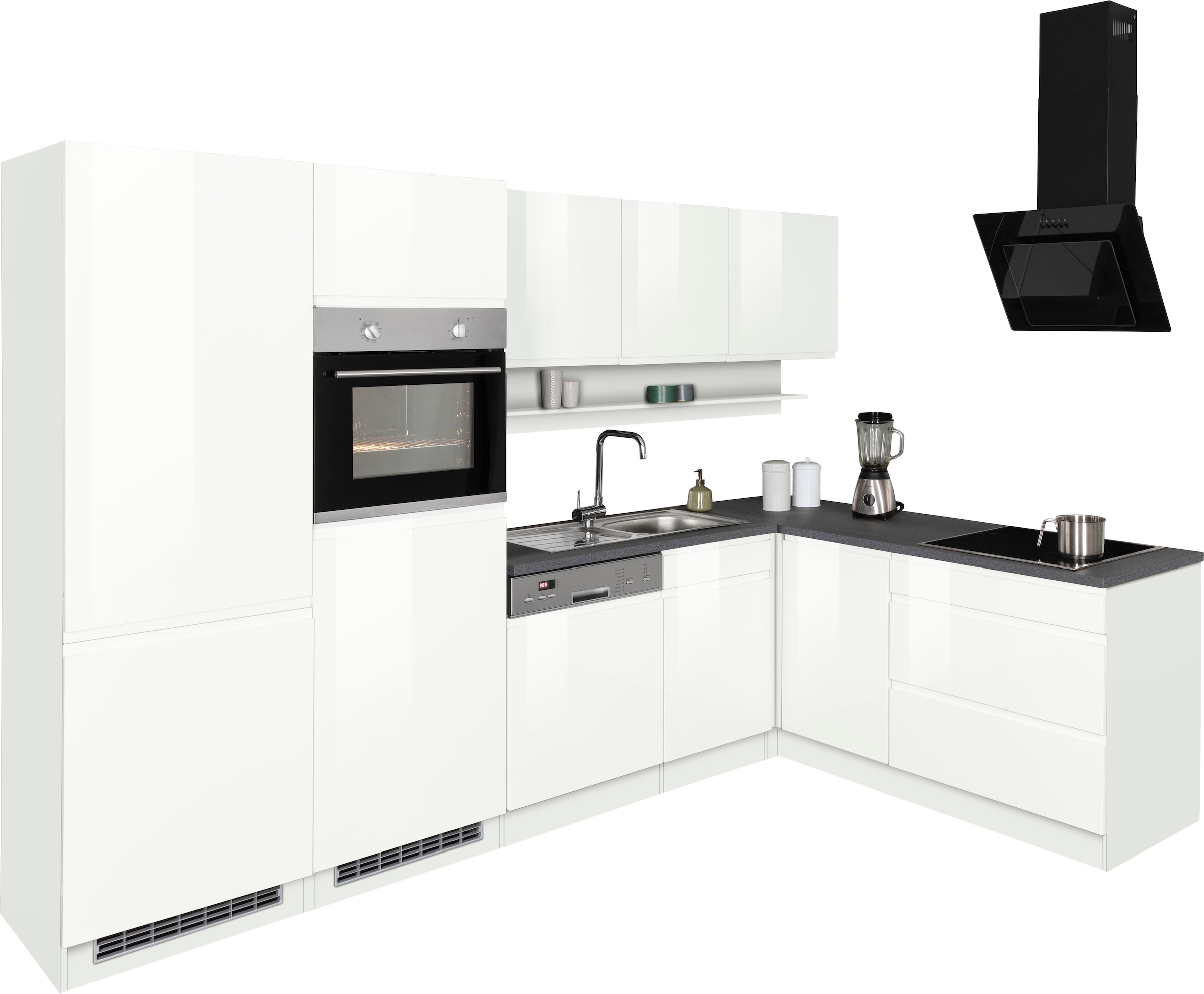 KOCHSTATION Cuisine d'angle »KS-Virginia,neu in verbesserter Ausführung« plan de travail épaisseur 38 mm, rangement, fermeture douce,  Largeur réglable 290/180 cm, Soft-Close, sans appareils électriques
