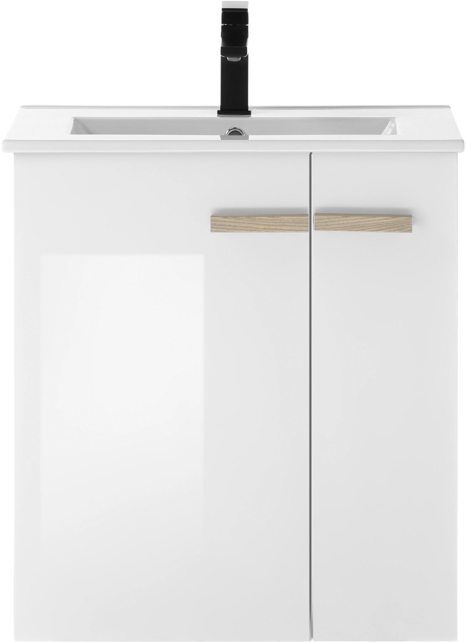 Home affaire Waschtisch »SOLiD, Unterschrank inkl. Waschbecken, Badschrank mit Holzgriffe« in zwei Farben verfügbar, inkl. Waschbecken, Breite 60 cm