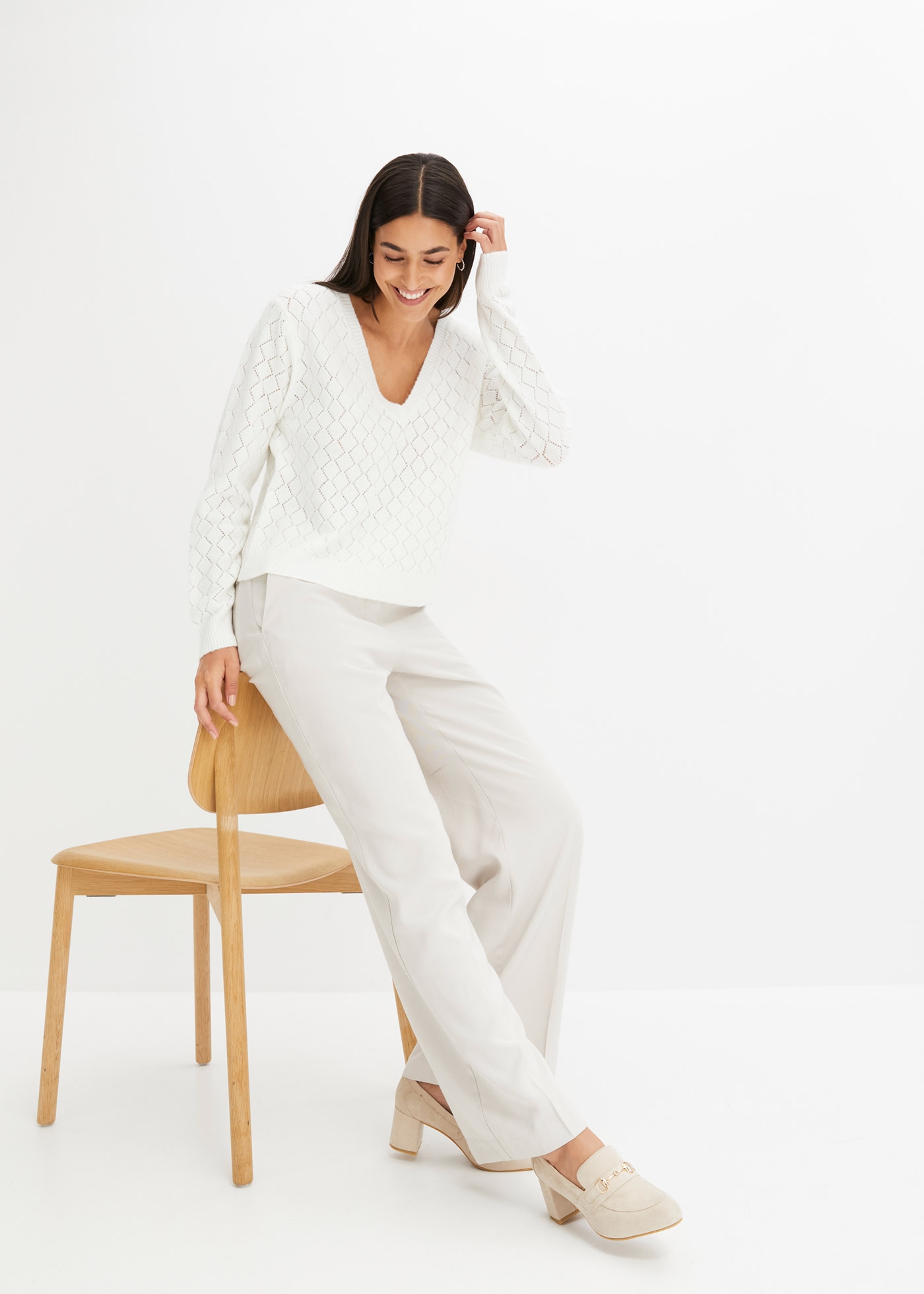 bonprix Pull ajouré »Ajour-Pullover« aus Polyacryl, Polyester und Elasthan, mit Ajour-Lochmuster