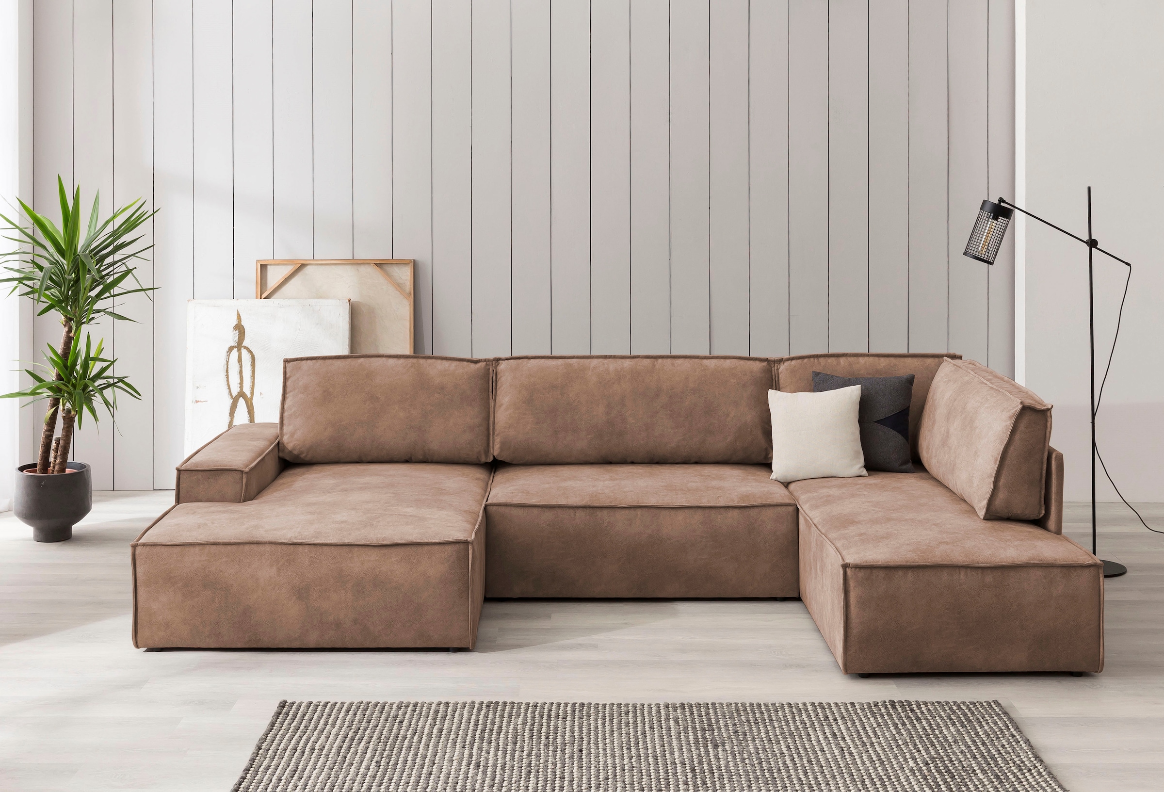 GOODproduct Paysage de salon »SHERWOOD Vintage Lederoptik U-Form, 329 cm« Fonction couchage avec coffre-lit (194x139 cm), velours côtelé, vintage, velours