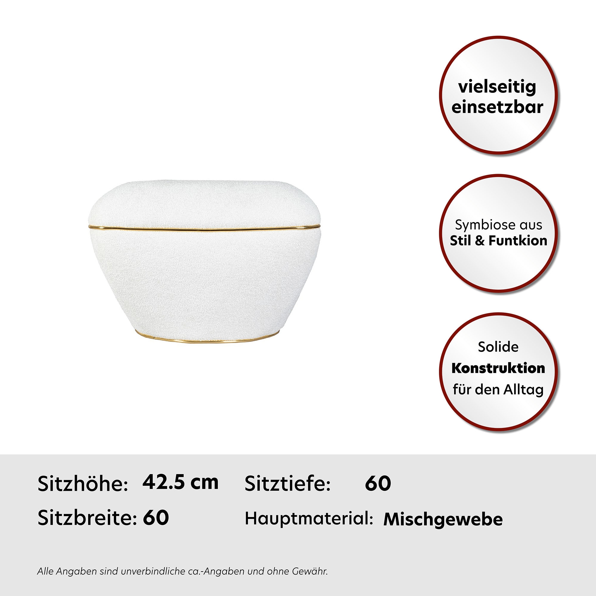 Kayoom »Hocker Contessa 125, vielseitig einsetzbarer Allrounder, elegante Form« 1 Stk. tlg. komfortabel, hochqualitativ, pflegeleicht, elegante Form