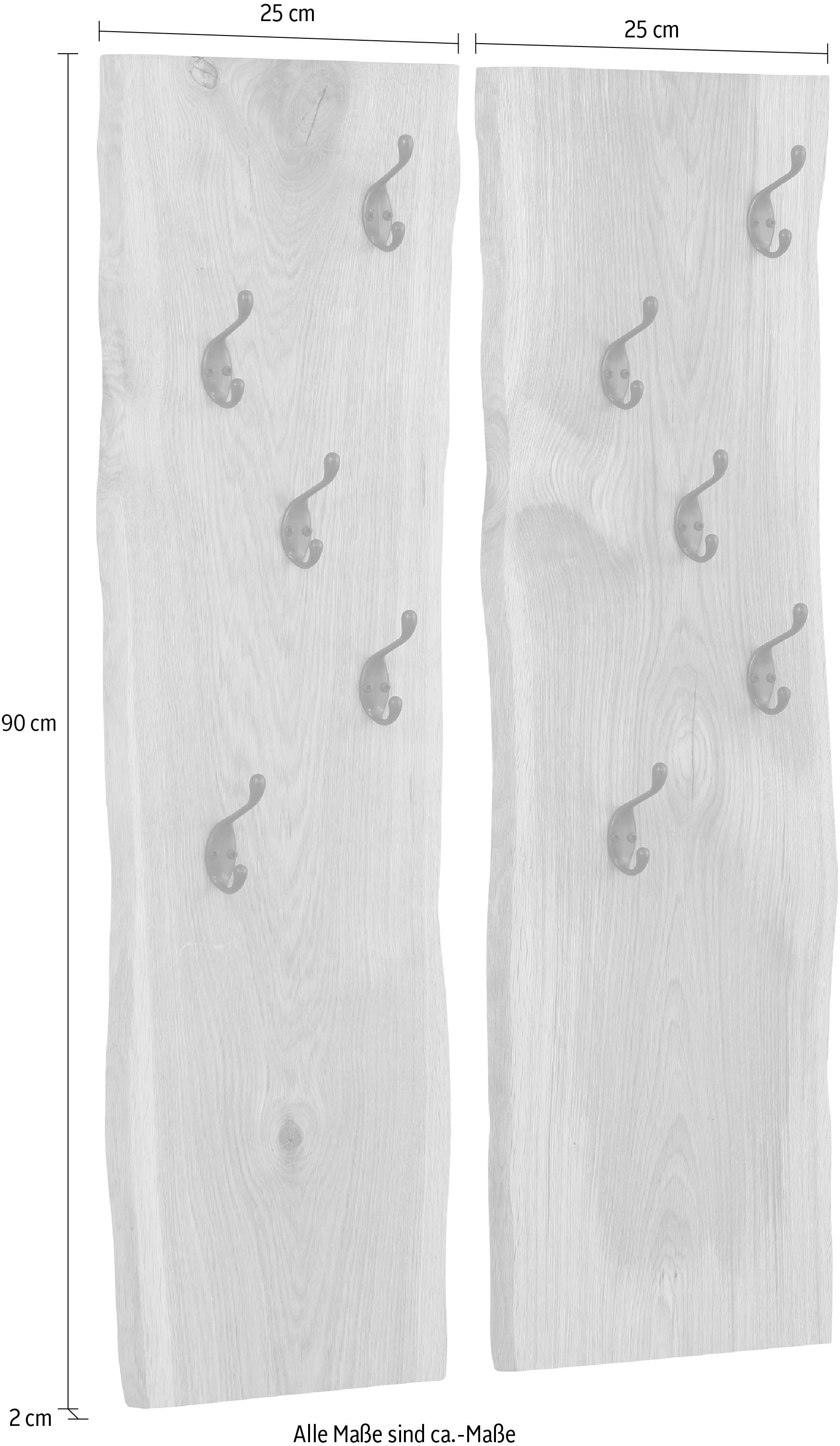 Home affaire Panneau de vestiaire »Brodi« Masse pro Paneel (B/T/H): 25/2/90 cm,  aus massiver Eiche in Wellenform, 2er-Set mit je 5 Metallhaken