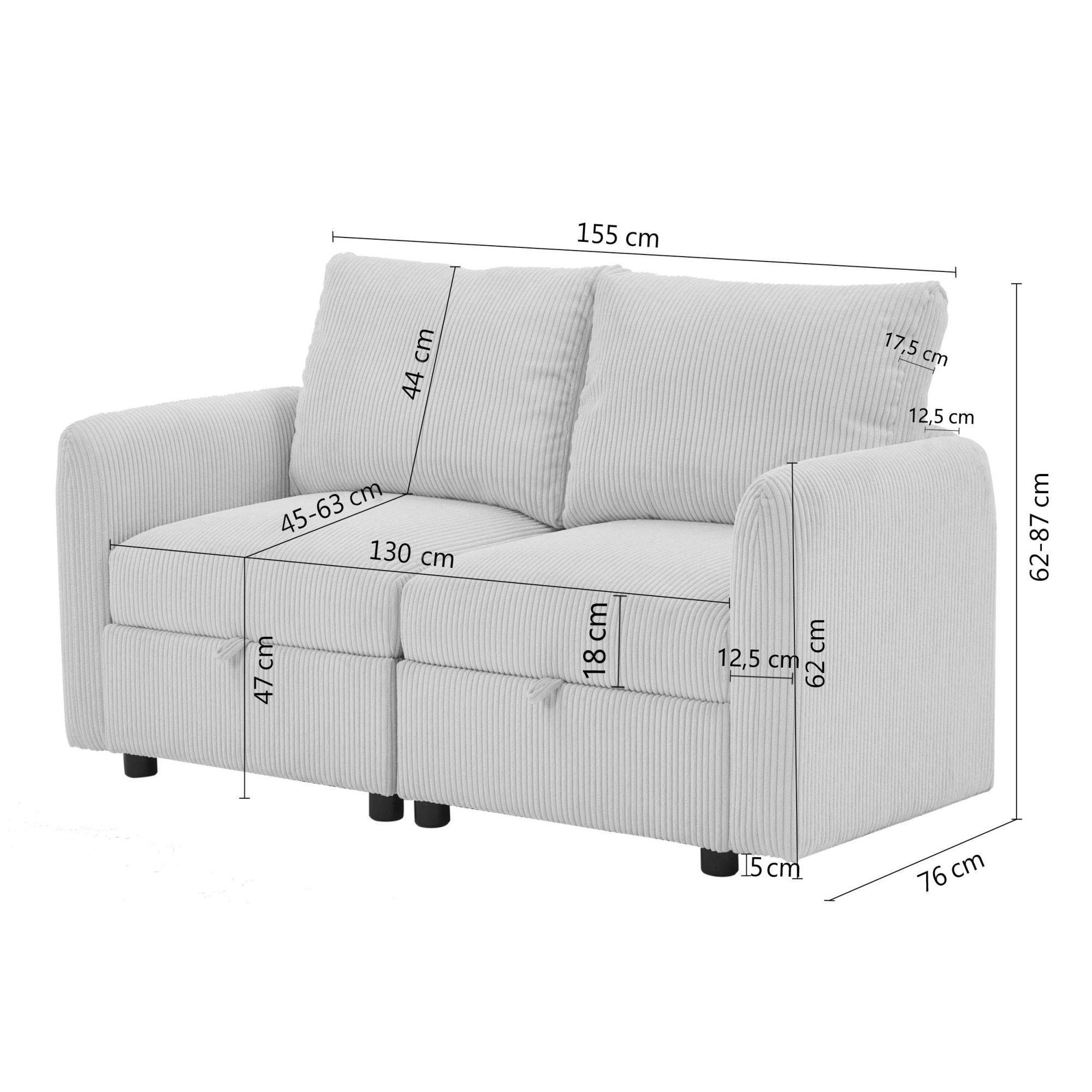 Dorel Home 2-places »STILHUS Modularsofa mit Stauraum, Breite 155 cm, Chenille-Bezug« peut être utilisé comme module ou séparément - combinable individuellement