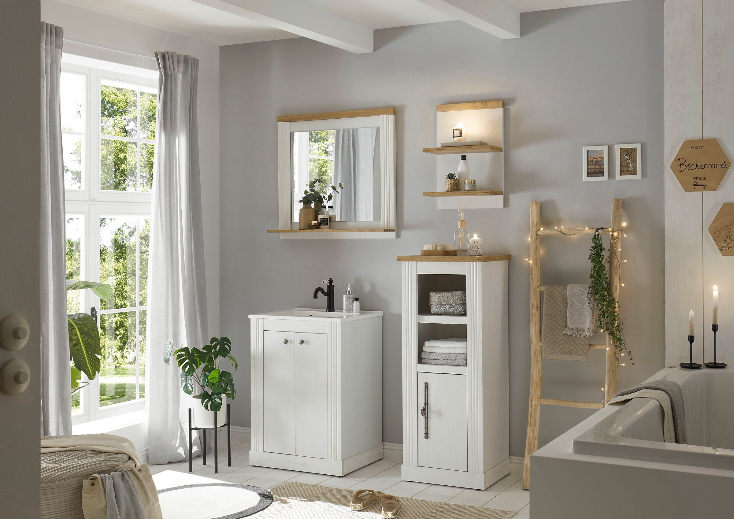Home affaire Badmöbel-Set »WESTMINSTER, Bad im Landhausstil, 4-teiliges Badezimmer« 4 Stk. tlg.