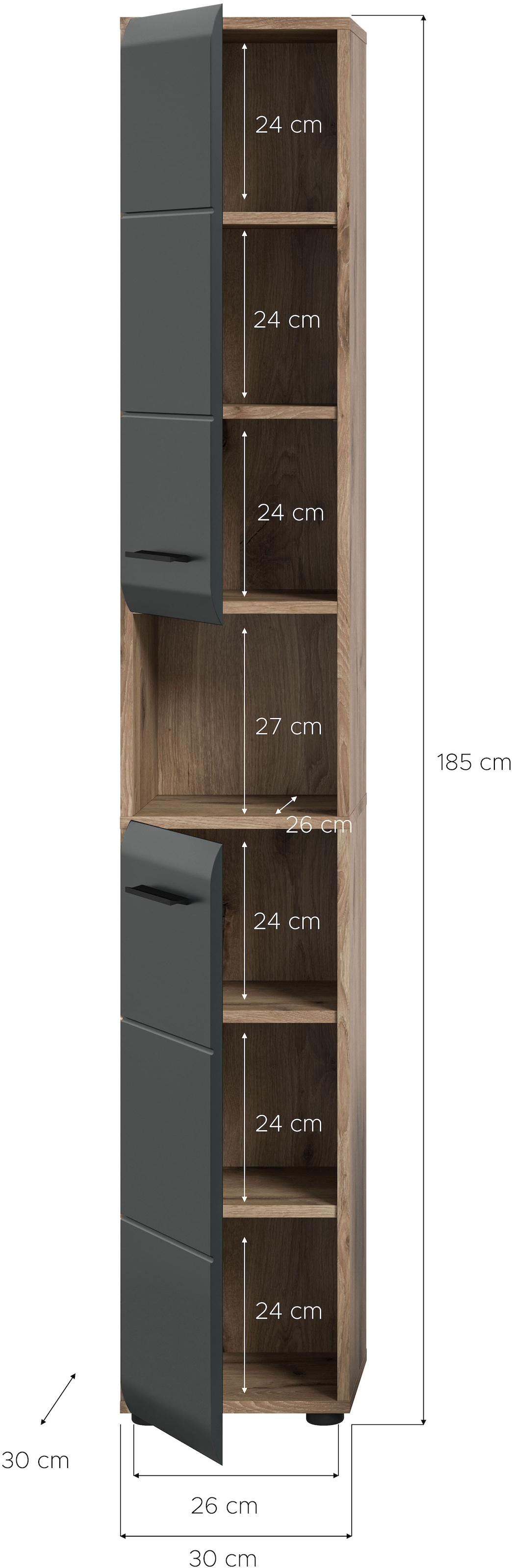 INOSIGN Armoire de rangement 1 cuis tlg. Florenz, Badschrank Hoch Nox Oak NB, 185 cm Höhe