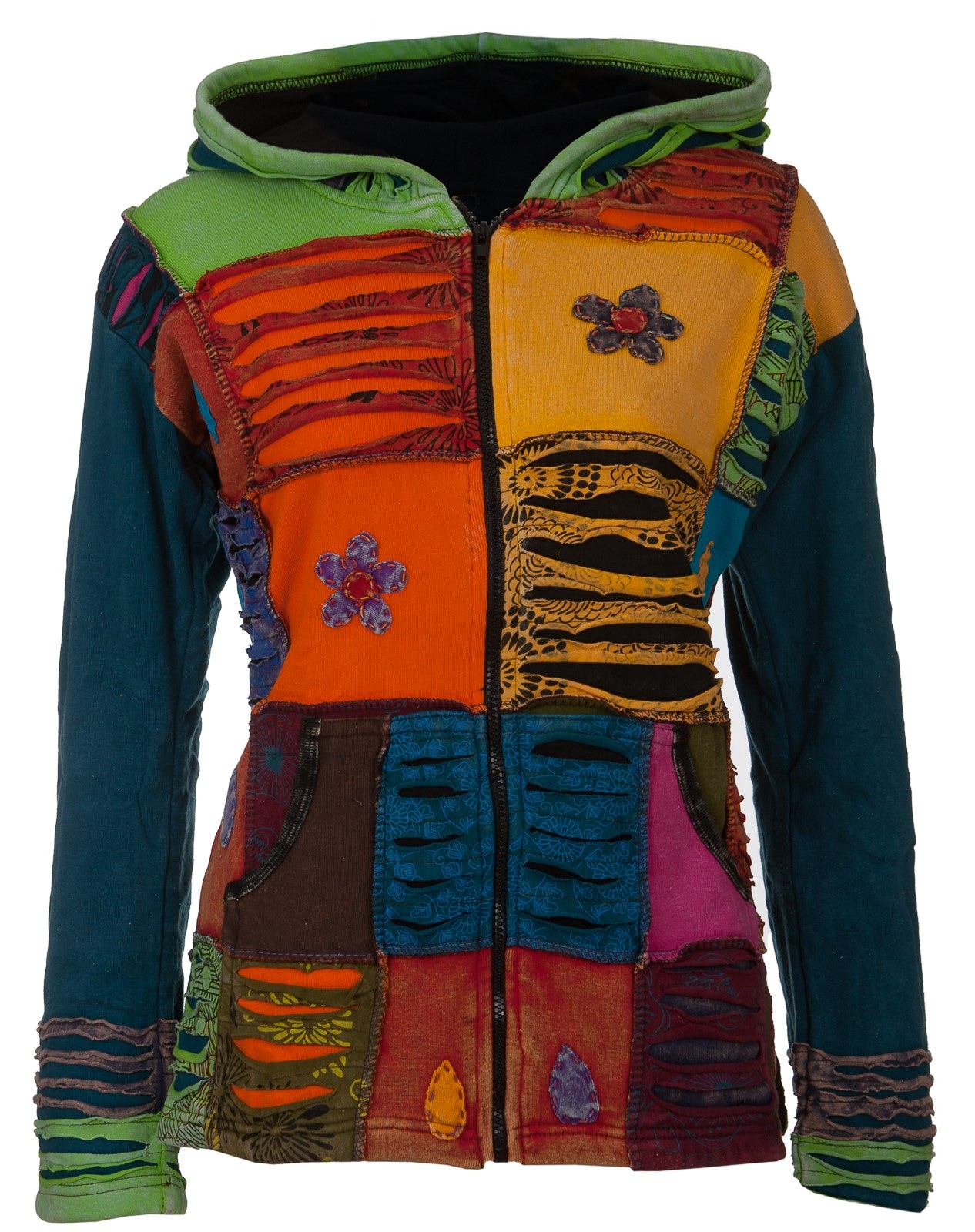 ankerglut Veste polaire »Patchwork Multicolor NUNAVUT II NEW FLOWER POWER« avec capuche