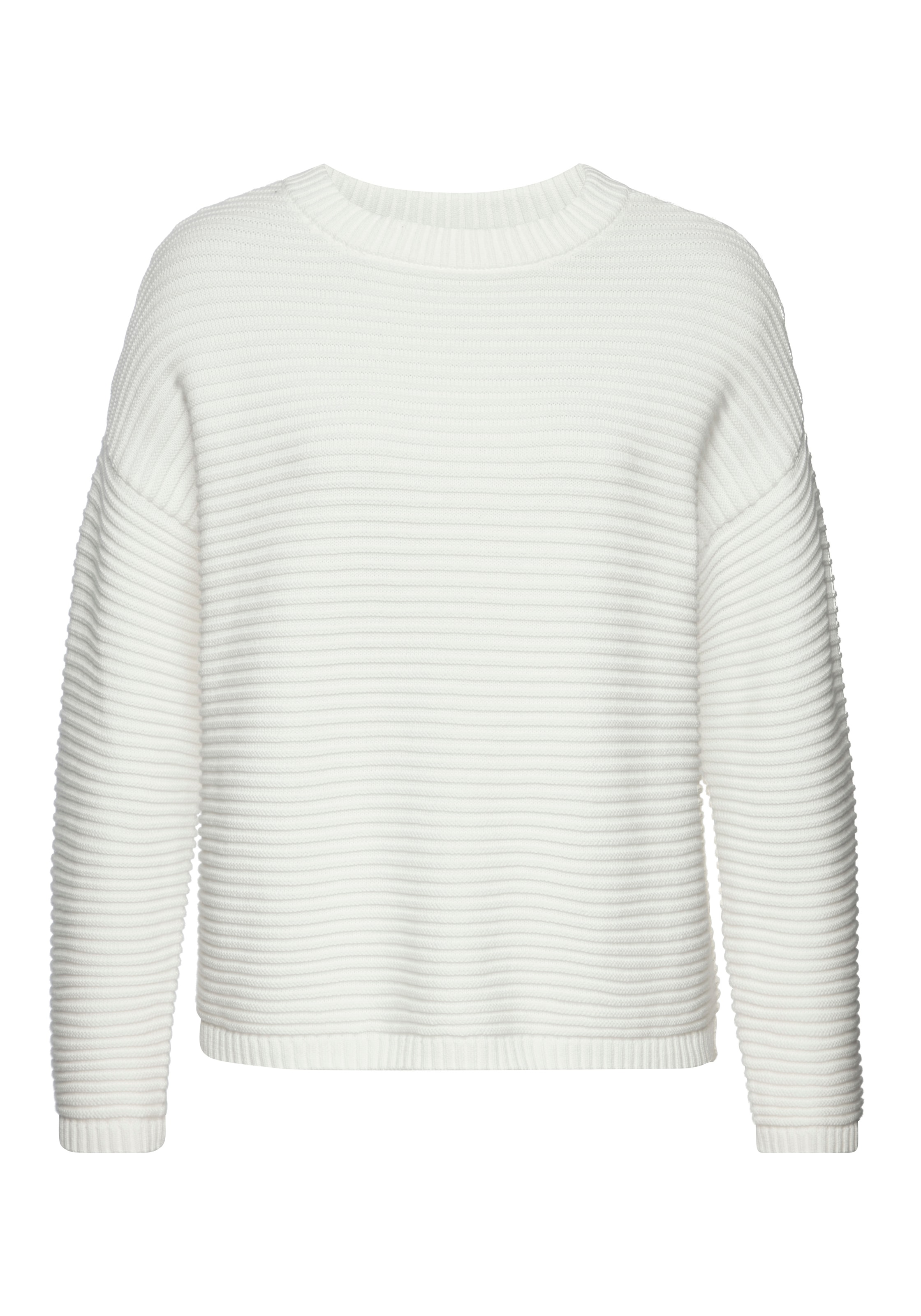 Vivance Strickpullover »aus reiner Baumwolle mit Rippstrickmuster« Rundhalspullover aus Rippstrick, langärmeliger Pullover, Baumwolle