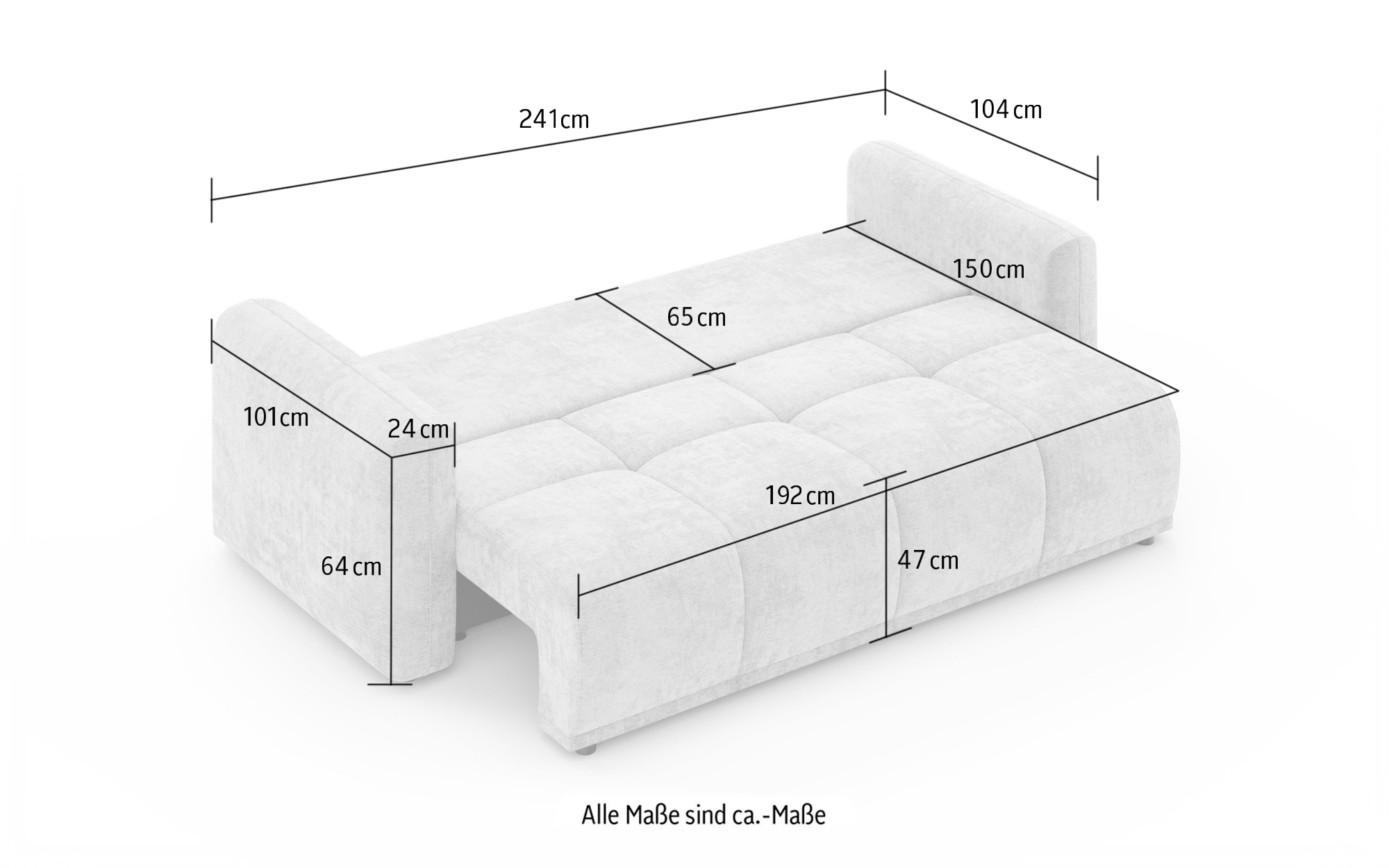 GOODproduct 3-Sitzer »LOXXA Schlafsofa mit Bettkasten, komfortables Sitzgefühl, Breite 241cm« Liegefläche 150x192cm, inklusive Rückenkissen, moderne Steppung