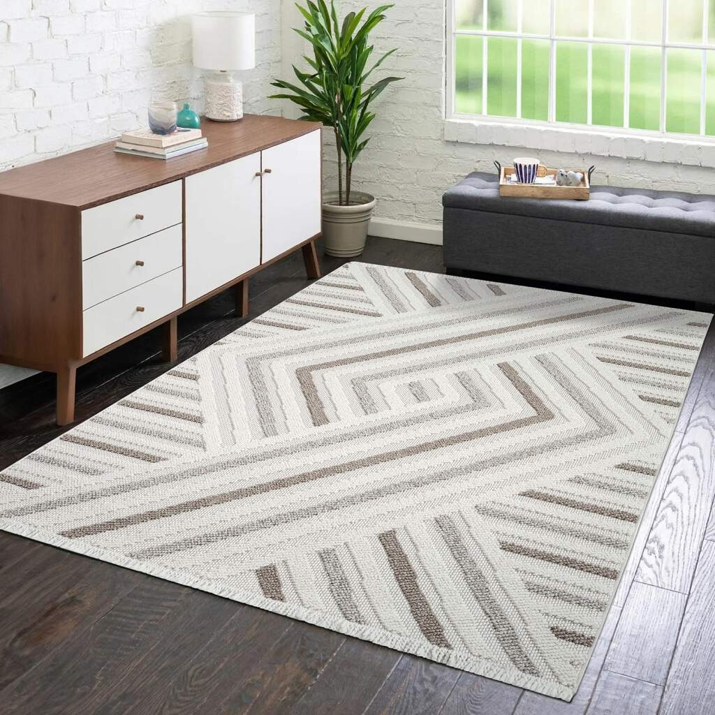 Carpet City Tapis »LINDO 7590« Rectangulaire 11 mm Höhe Kurzflor, Hochtief-Muster/ 3D-Effekt, Fransen, Boho-Stil, Wohnzimmer
