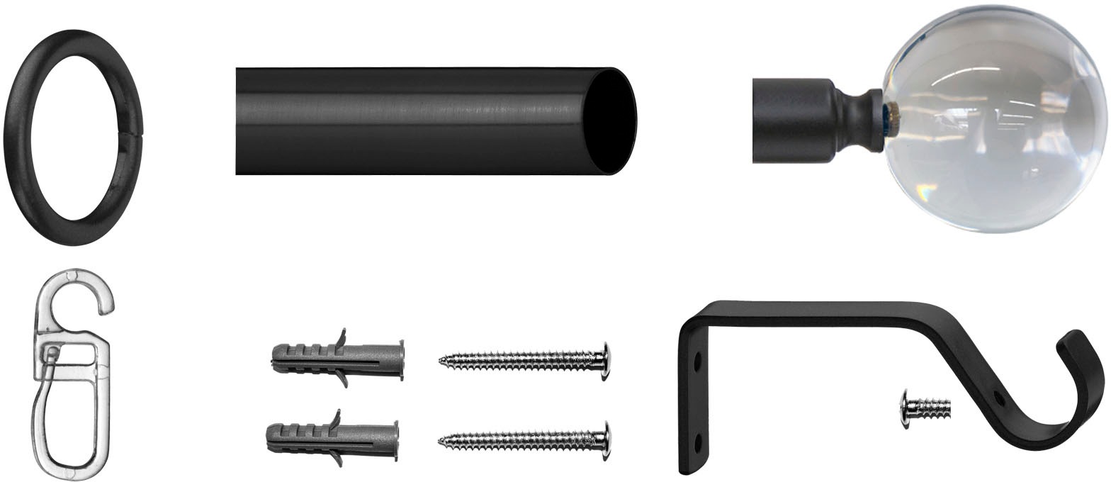 indeko Tringle à rideaux »Kugel Glas klar« Ø 16 mm 1 läufig-läufig Fixmass Komplett-Set inkl. Ringen und Montagematerial