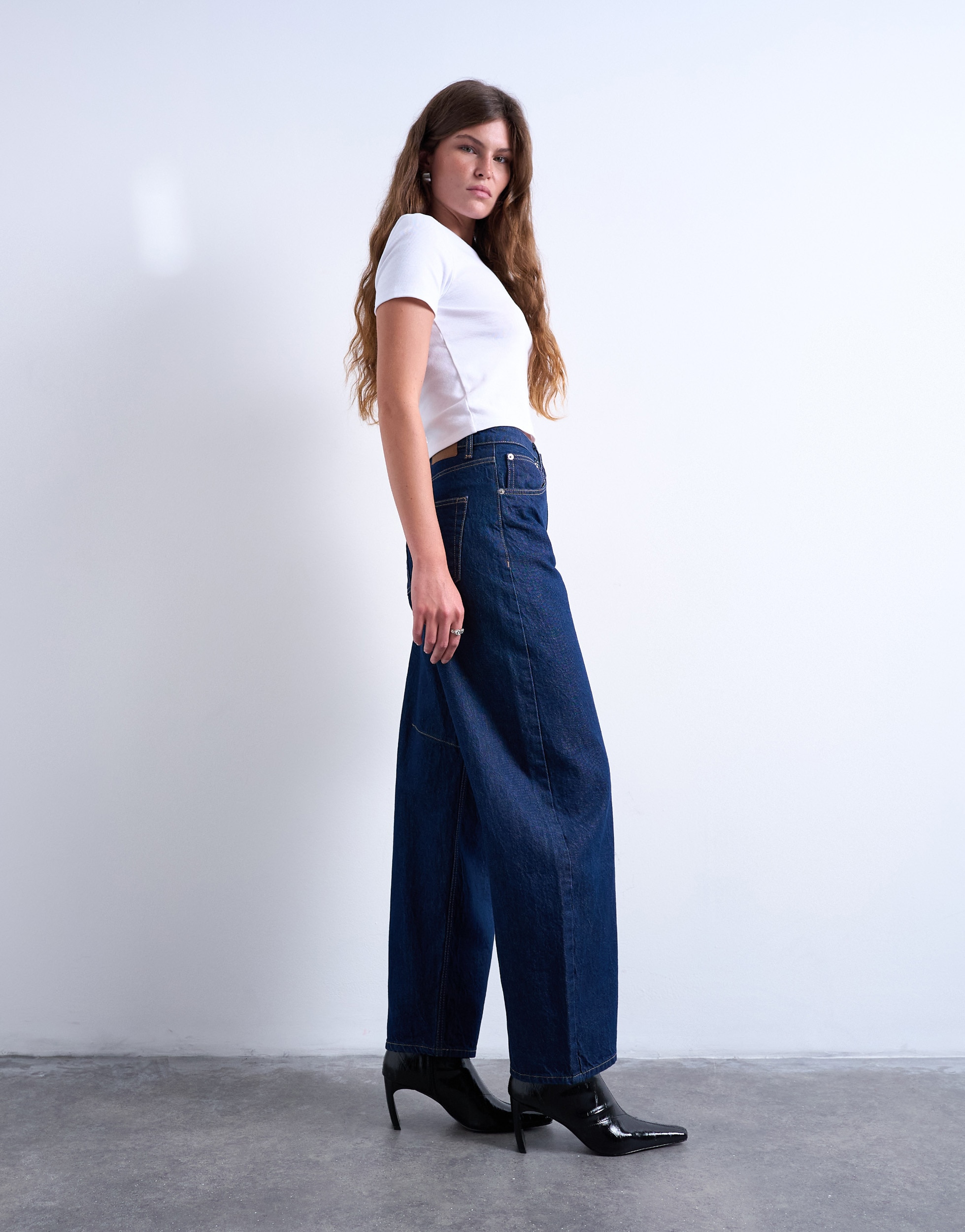 TOPSHOP Jeans large »TSBARREL HR DENIM JEANS DB NOOS« Coton, coupe barrel, taille haute