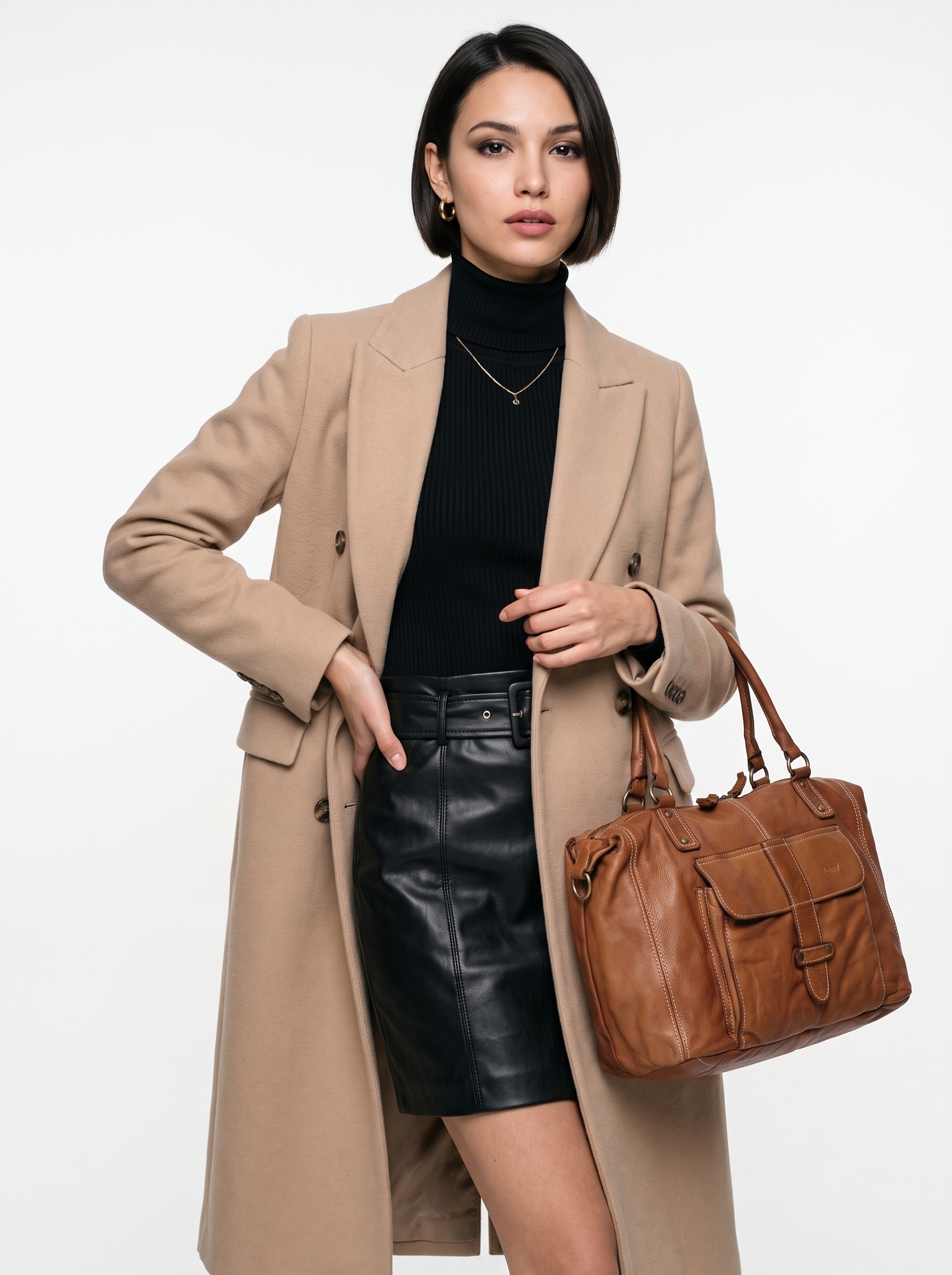 forty° Shopper cuir véritable, fabriqué en Italie