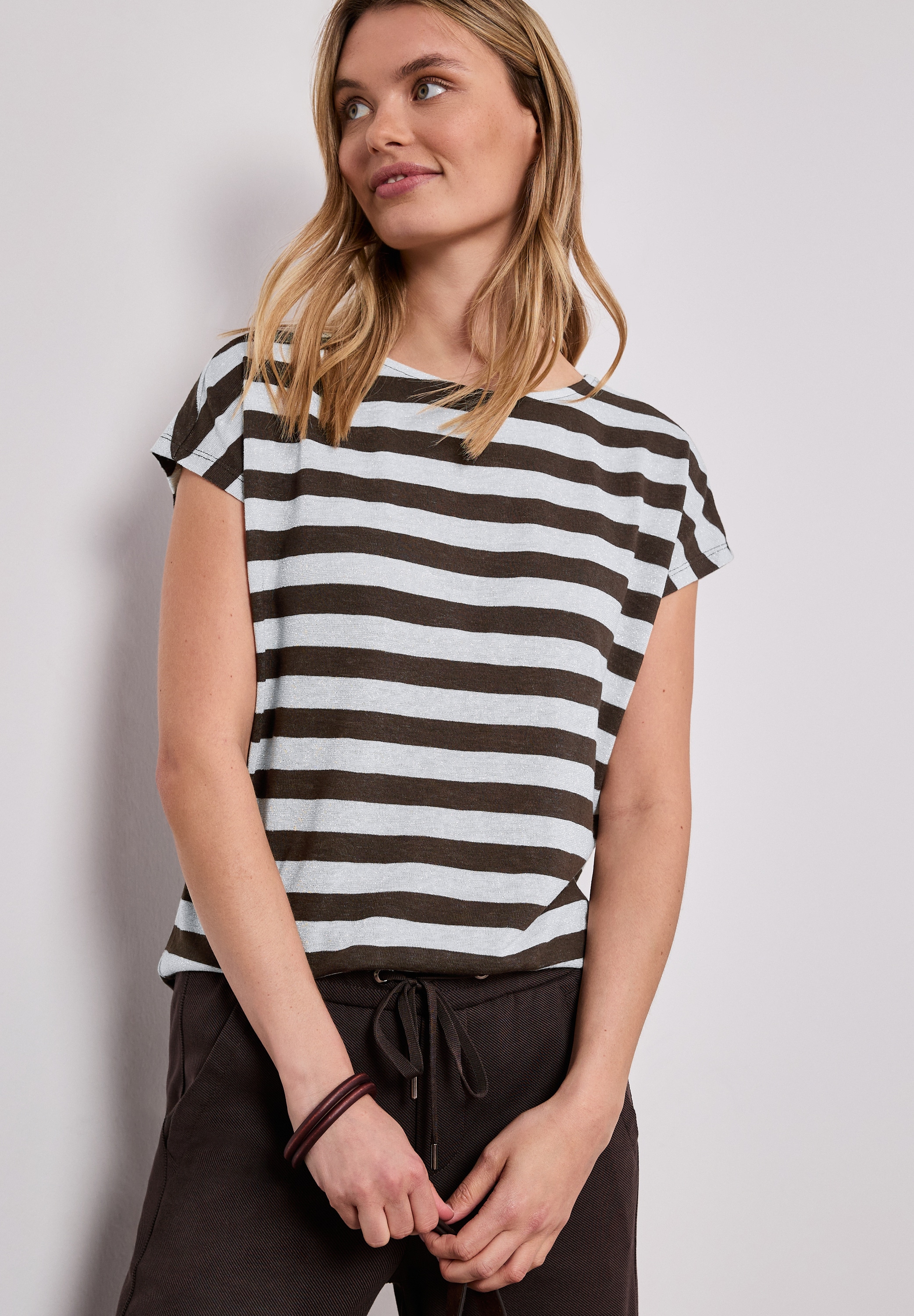 STREET ONE Haut de chemise Motif rayé avec détails pailletés, fentes latérales