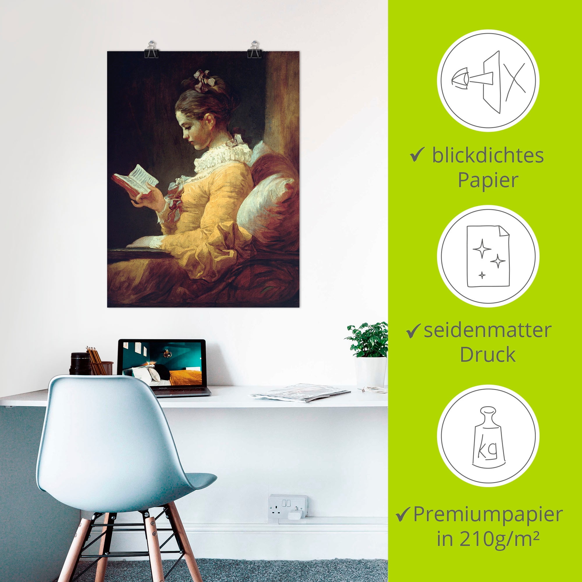 Artland Wandbild »Lesendes Mädchen. Um 1776« Frau 1 Stk. tlg. als Leinwandbild, Poster in verschied. Grössen