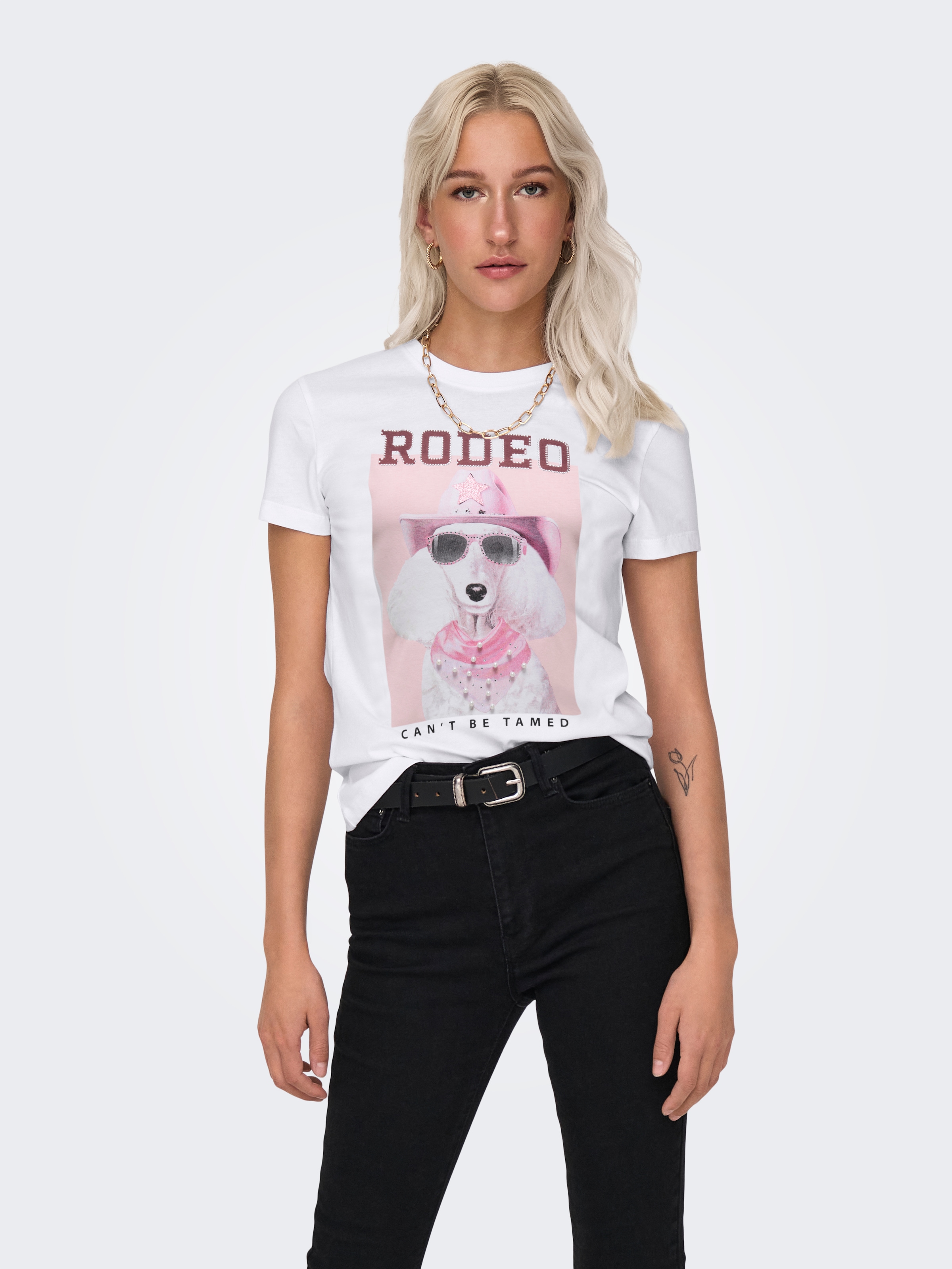 ONLY Kurzarmshirt »ONLVIBE LIFE S/S GLASSES TOP BOX JRS« Baumwolle, regular fit, Rundhals