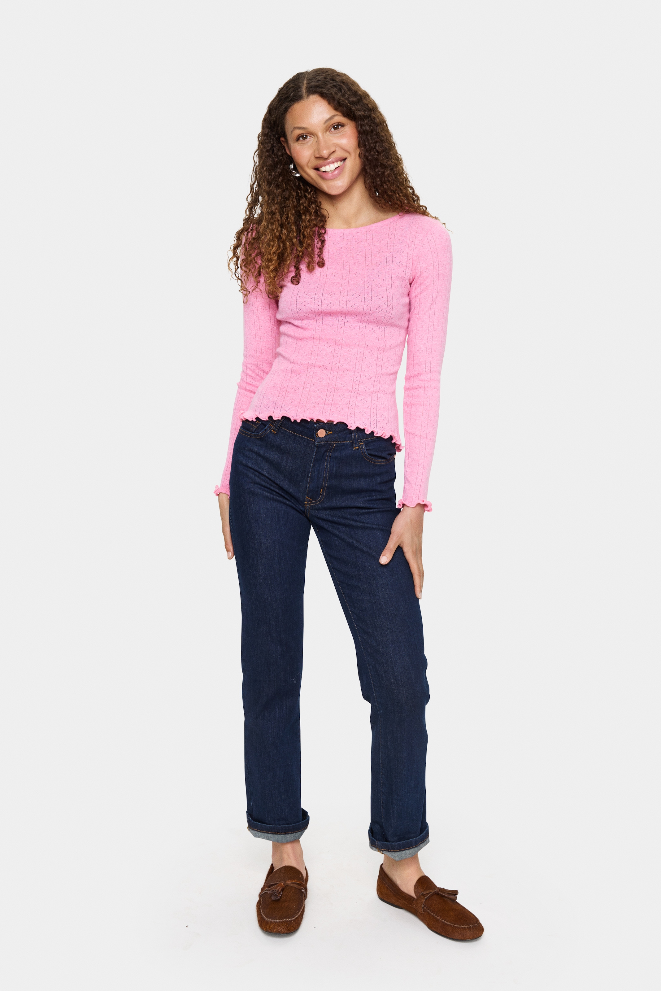 Saint Tropez T-shirt à manches longues »GruSZ« gewellter Saum