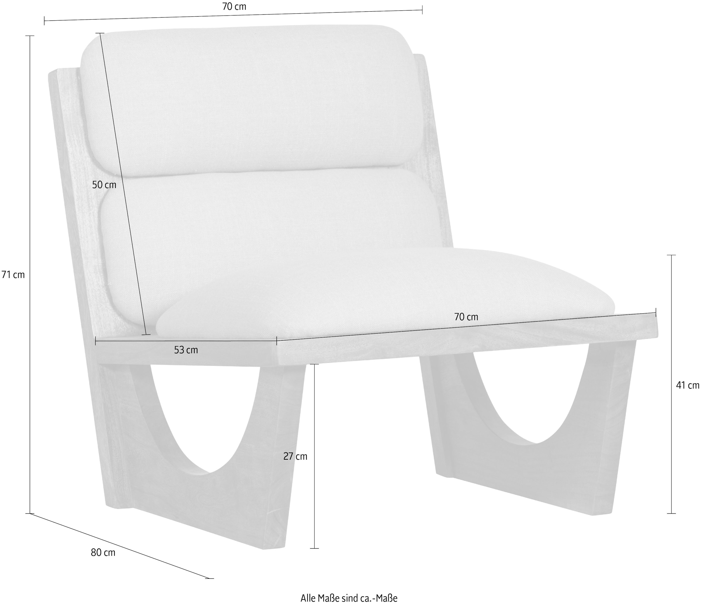 WOOOD Fauteuil lounge »Opulent mit Bouclé-Bezug und Akazienholz-Gestell B 70 x T 80 x H 75 cm« Grain visible, capacité de charge 150 kg, livré entièrement monté
