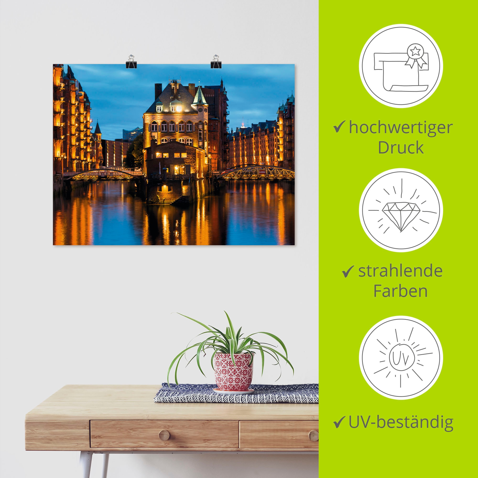 Artland Wandbild »Teil der alten Speicherstadt in Hamburg« Deutschland 1 Stk. tlg. als Leinwandbild, Poster in verschied. Grössen