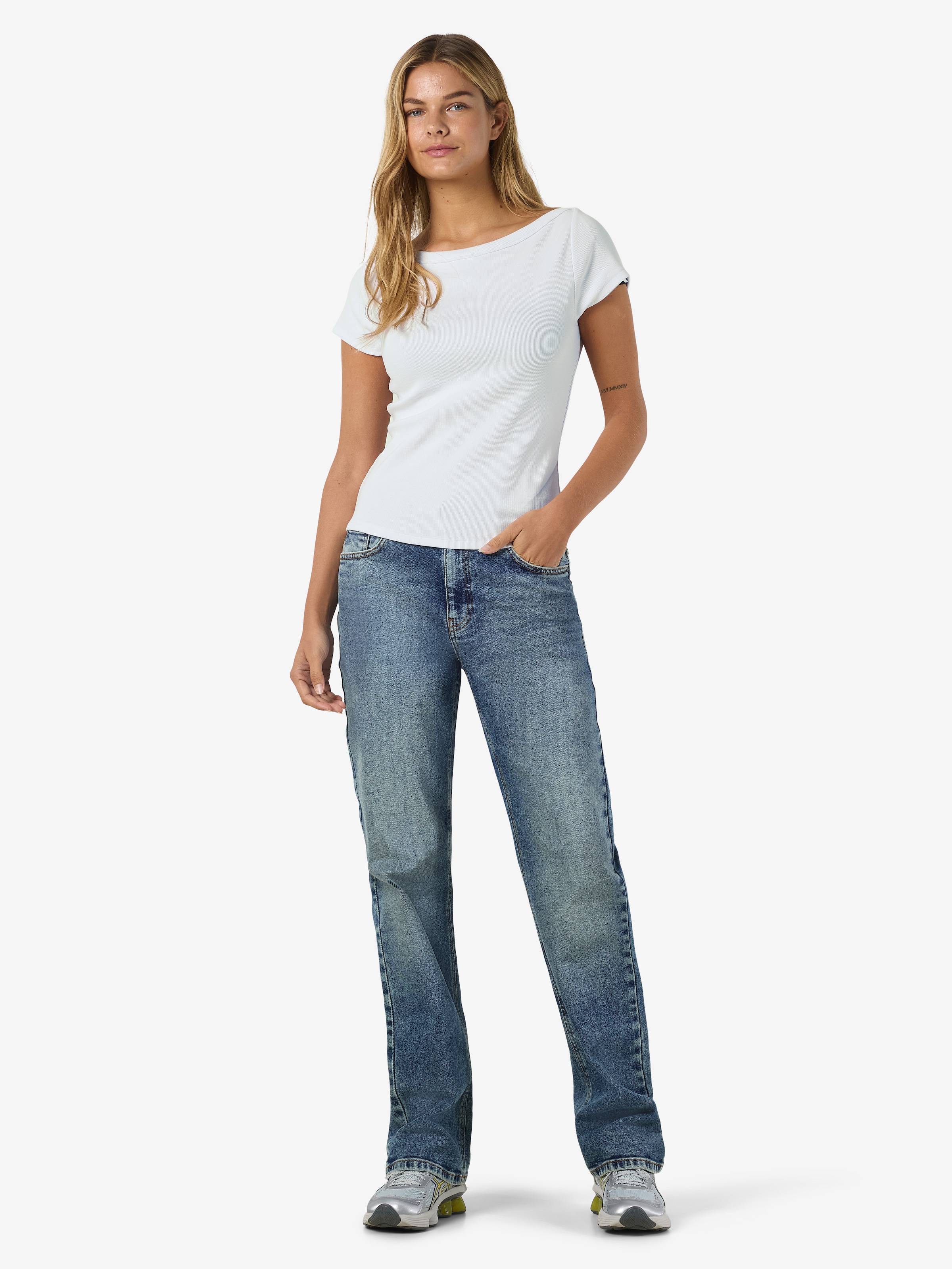 Noisy may T-shirt à manches courtes »NMMAYA S/S BOATNECK TOP NOOS« Baumwollmischung, regular fit