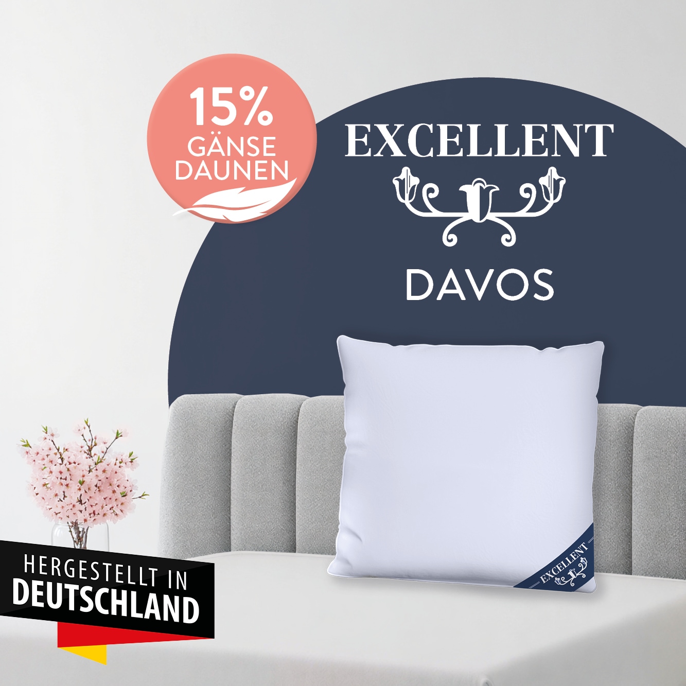 Excellent Oreiller en plumes »Davos« Füllung: 85 plumes d'oie 15 duvet d'oie 1 cuis tlg. Coussin de tête en 40x80 et 80x80