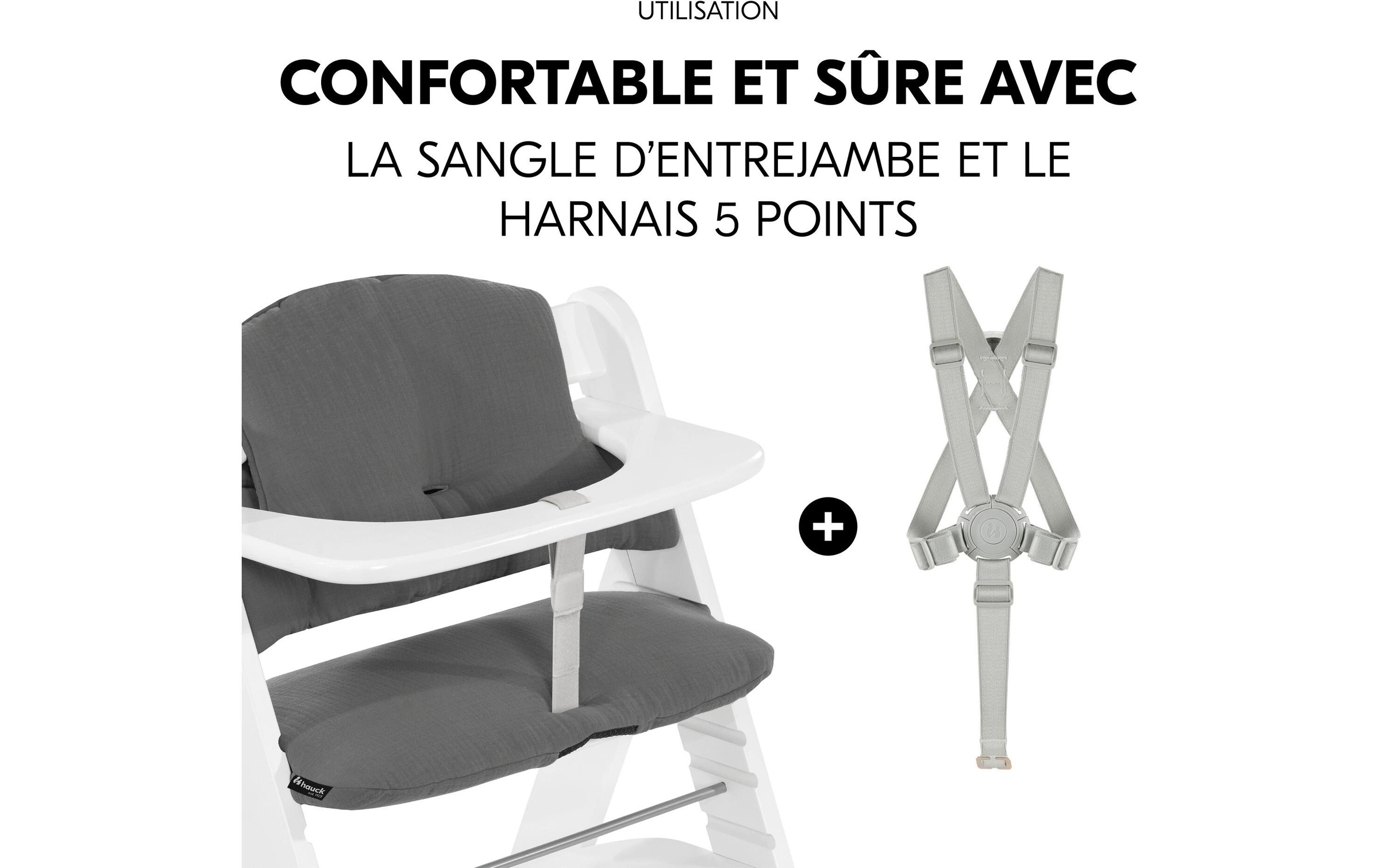 Hauck Housse de siège pour enfant »Highchair Pad Select Muslin, dark Grey« pour les chaises hautes en bois hauck Alpha+, Beta+ et Arketa