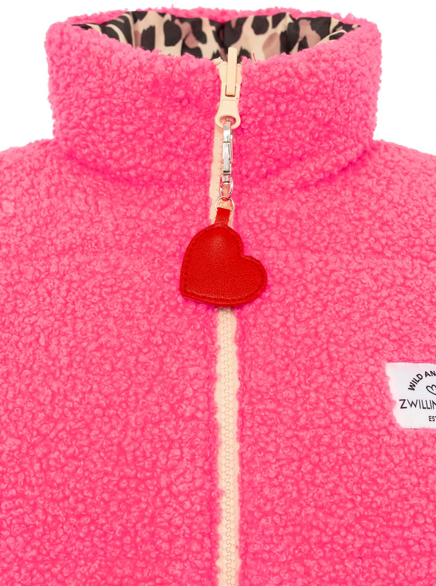 Zwillingsherz Gilet réversible »"Leo Teddy"« réversible, avec fermeture éclair, pendentif cœur, motif léopard, poches latérales