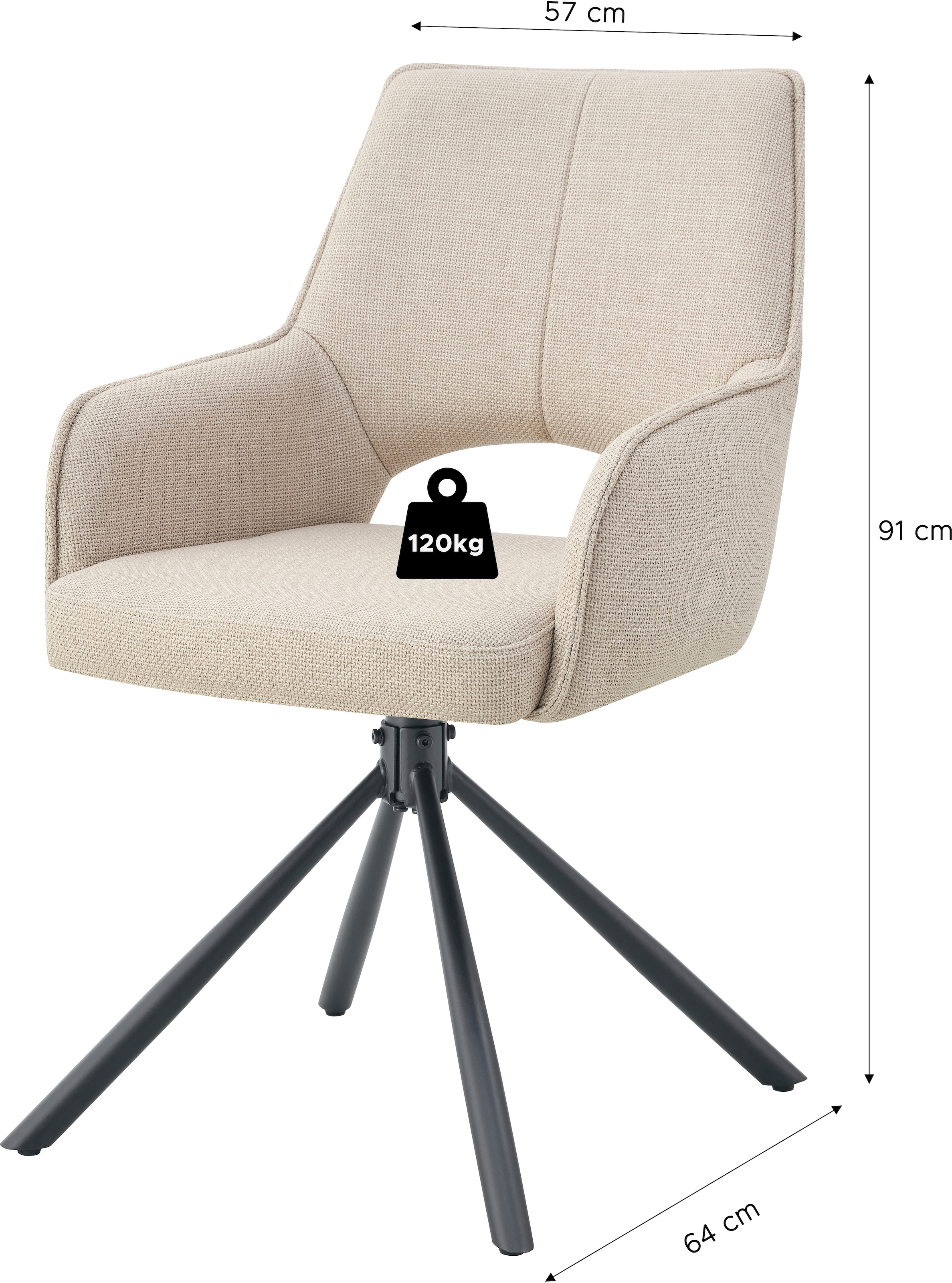 Home affaire Chaise pivotante »BELLEVILLE, 2er Set, mit Metallgestell in matt schwarz« (Ensemble) 2 cuisin verschiedenen Farben, Belsatbarkeit pro Stuhl 120 kg, 360° drehbar