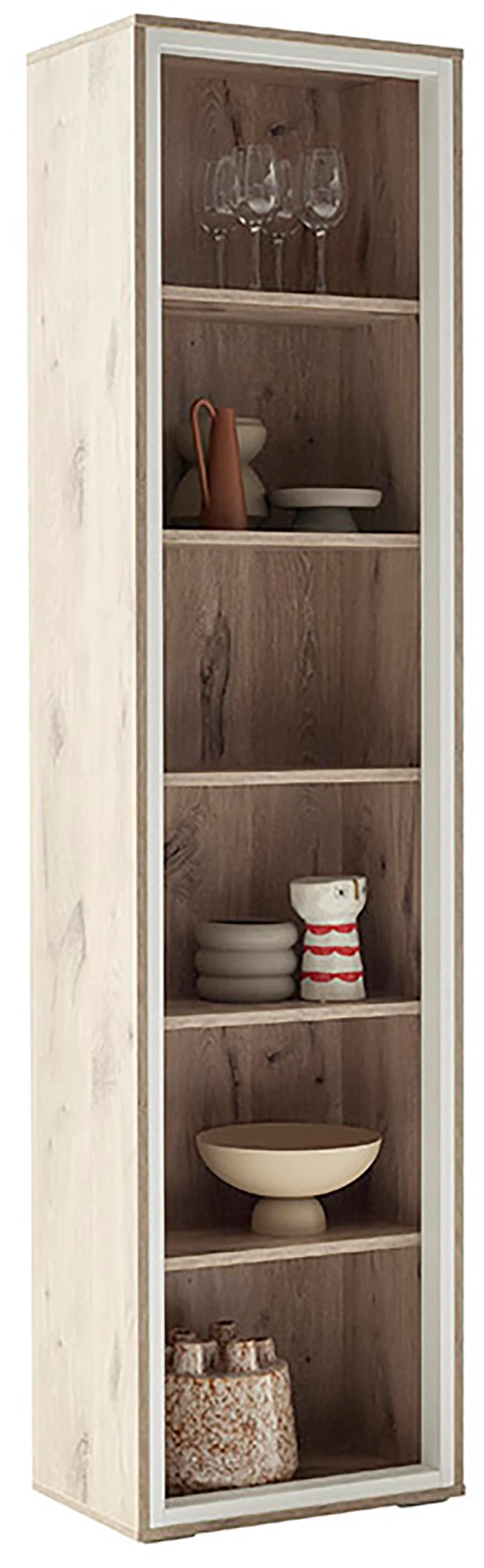 MCA furniture Vitrine »SANTERNO« 6 Fächer, Regal, Korpus Beleuchtungsrahmen Soft White, Höhe 197 cm