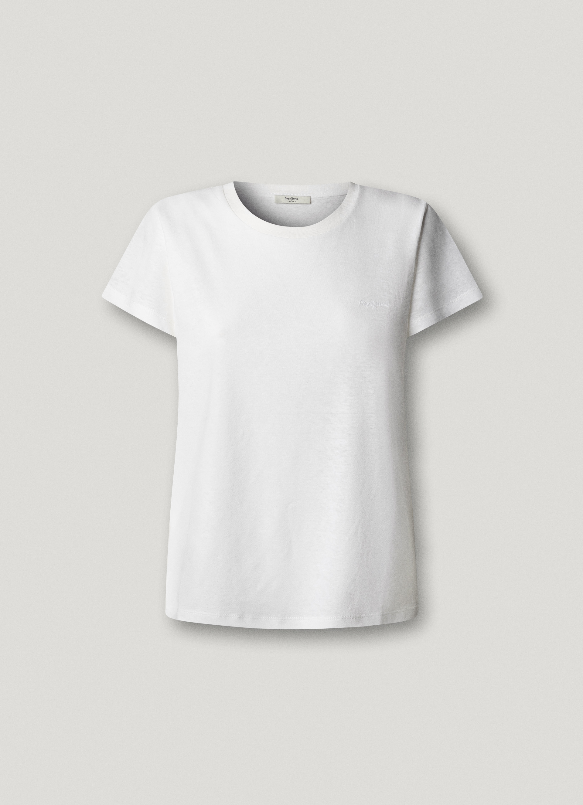 Pepe Jeans T-shirt »MEGAN« mit Leinenanteil, Logostickerei auf der Brust