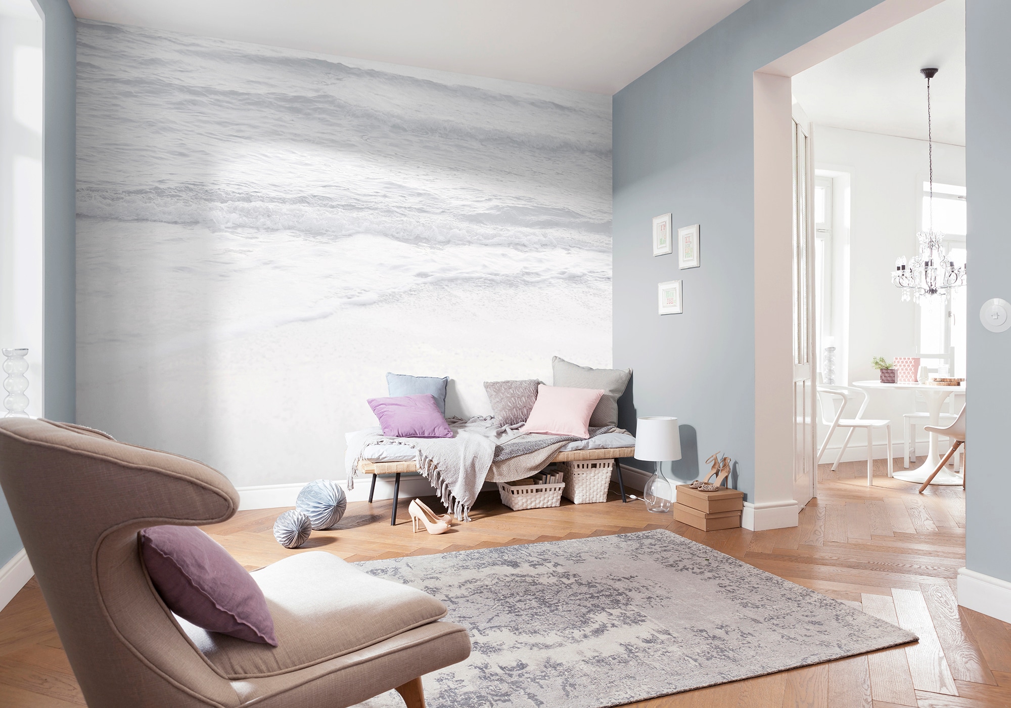 Komar Papier peint intissé »Digitaldruck Vlies -  Silver Beach - Grösse 400 x 280 cm« imprimé Wohnzimmer, Schlafzimmer