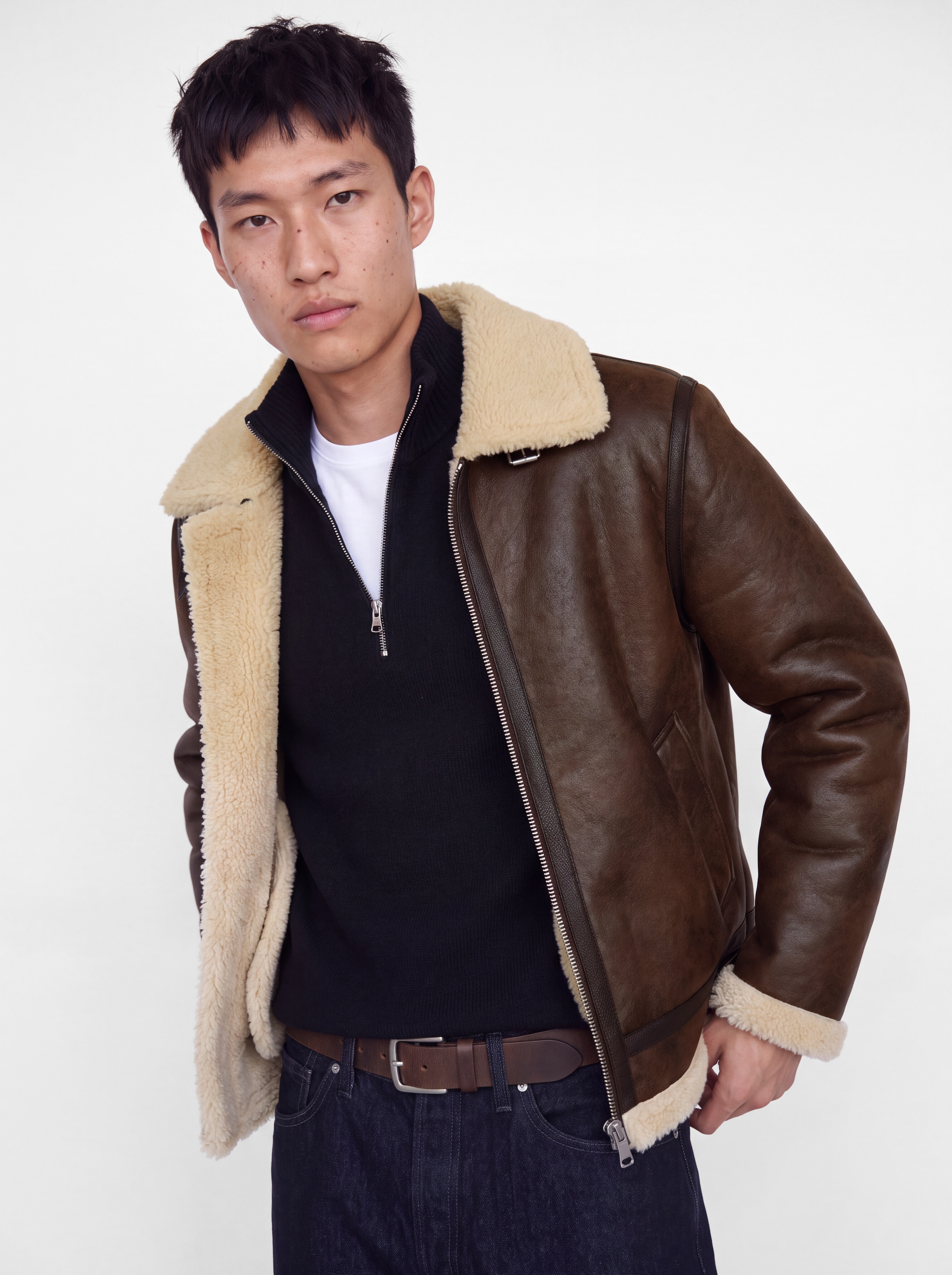 Jack & Jones Outdoorjacke »JORNORREBRO AVIATOR JACKET SN« Lederimitat, mit Teddy Besatz, im Flieger Look